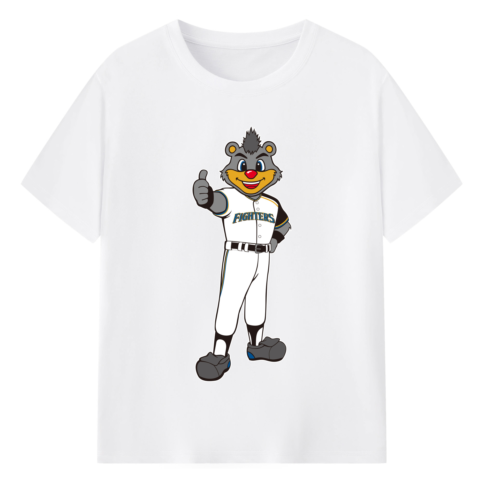HOKKAIDO NIPPON-HAM FIGHTERS MASCOT BRISKY THE BEAR 2004 2010 HOME UNIFORM ORIGINAL Logo - 綿100％ 半袖Tシャツ ・ フロントプリント ・ 快適 通気性 ・ 日常使い 散歩 スポーツ用