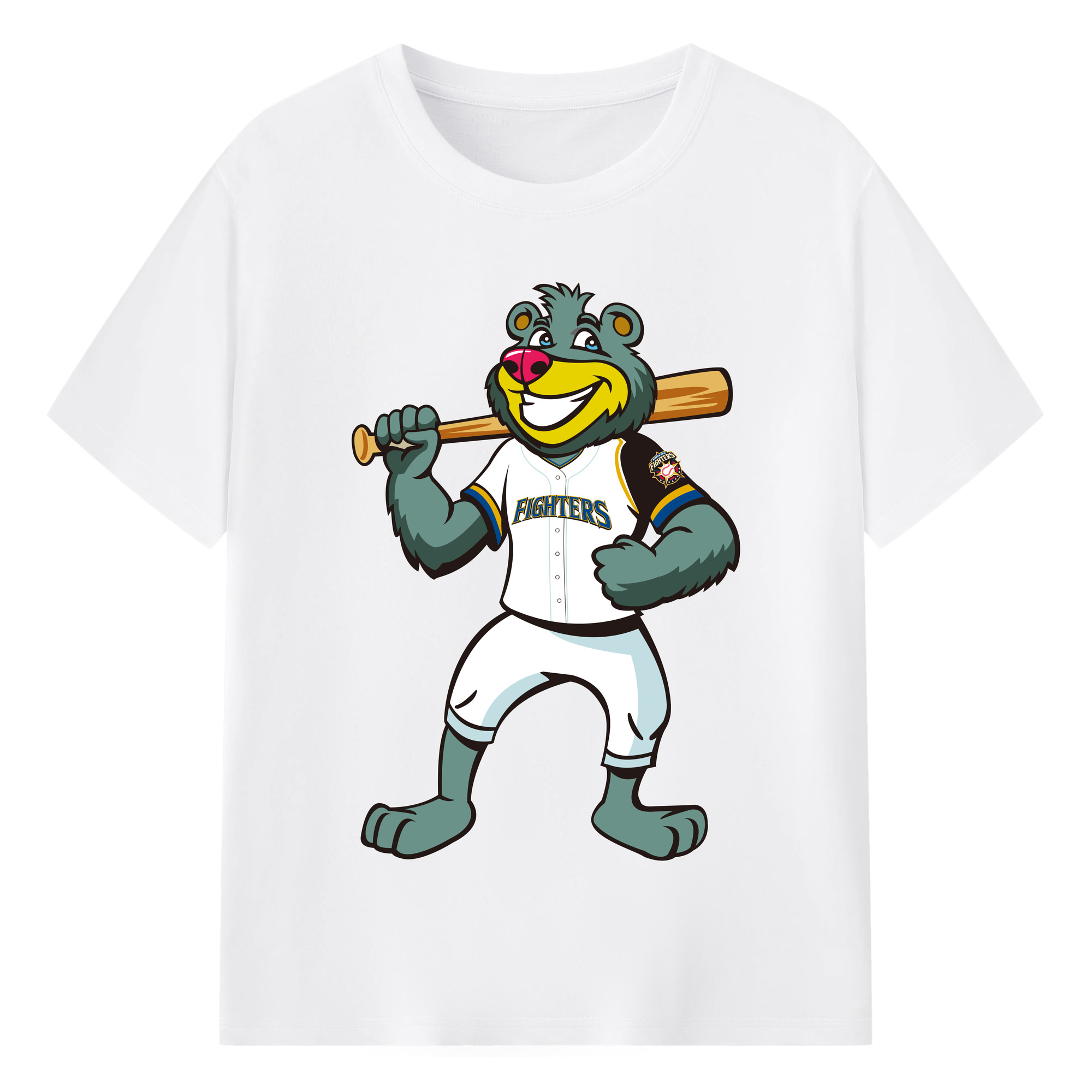 HOKKAIDO NIPPON-HAM FIGHTERS MASCOT BRISKY THE BEAR 2004 ORIGINAL Logo - 綿100％ 半袖Tシャツ ・ フロントプリント ・ 快適 通気性 ・ 日常使い 散歩 スポーツ用