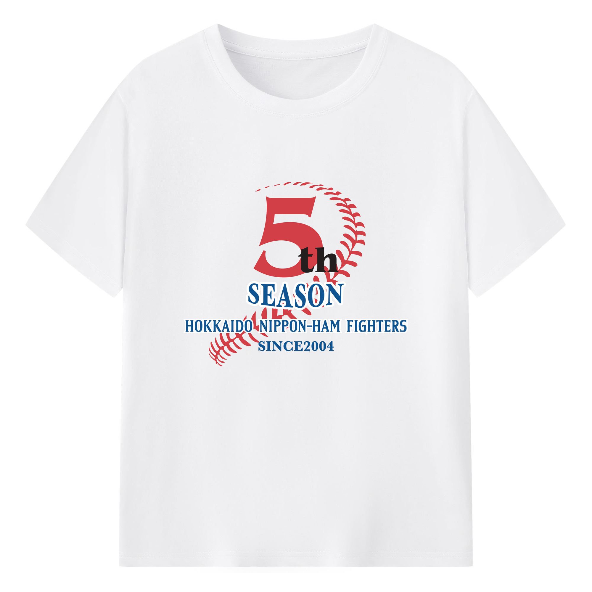 HOKKAIDO NIPPON-HAM FIGHTERS HOKKAIDO 5TH ANNIVERSARY Logo - 綿100％ 半袖Tシャツ ・ フロントプリント ・ 快適 通気性 ・ 日常使い 散歩 スポーツ用