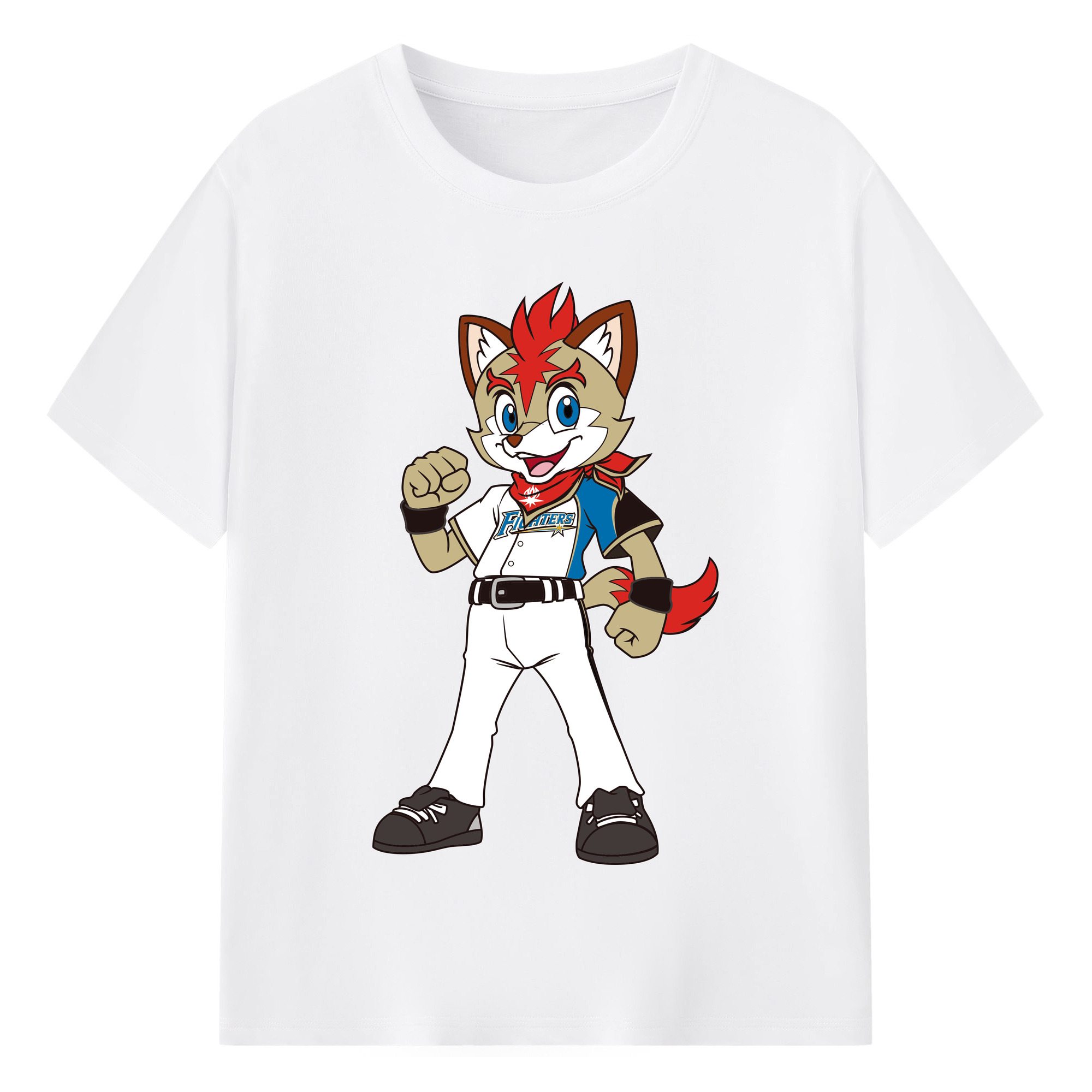 HOKKAIDO NIPPON-HAM FIGHTERS MASCOT FREP THE FOX HOME UNIFORM Logo - 綿100％ 半袖Tシャツ ・ フロントプリント ・ 快適 通気性 ・ 日常使い 散歩 スポーツ用