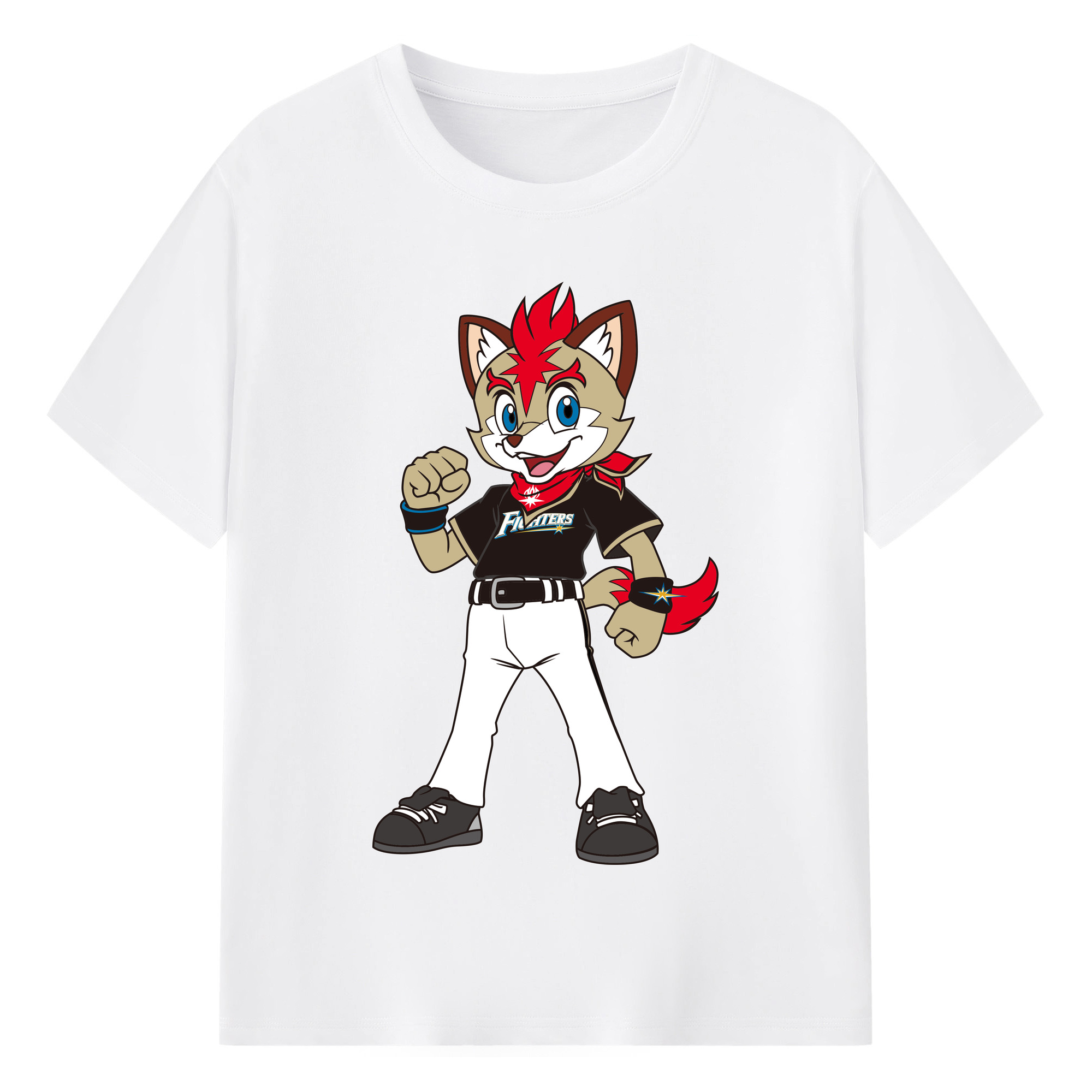 HOKKAIDO NIPPON-HAM FIGHTERS MASCOT FREP THE FOX AWAY UNIFORM Logo - 綿100％ 半袖Tシャツ ・ フロントプリント ・ 快適 通気性 ・ 日常使い 散歩 スポーツ用