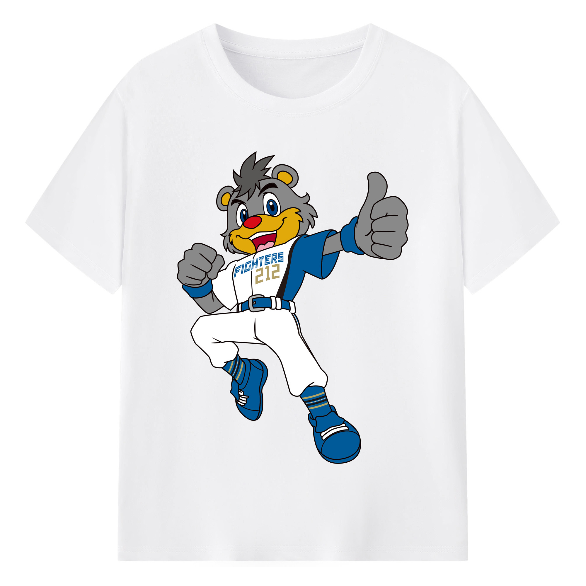 HOKKAIDO NIPPON-HAM FIGHTERS MASCOT BRISKY THE BEAR APPLICATION FIGHTING JUMPING 2022 Logo - 綿100％ 半袖Tシャツ ・ フロントプリント ・ 快適 通気性 ・ 日常使い 散歩 スポーツ用