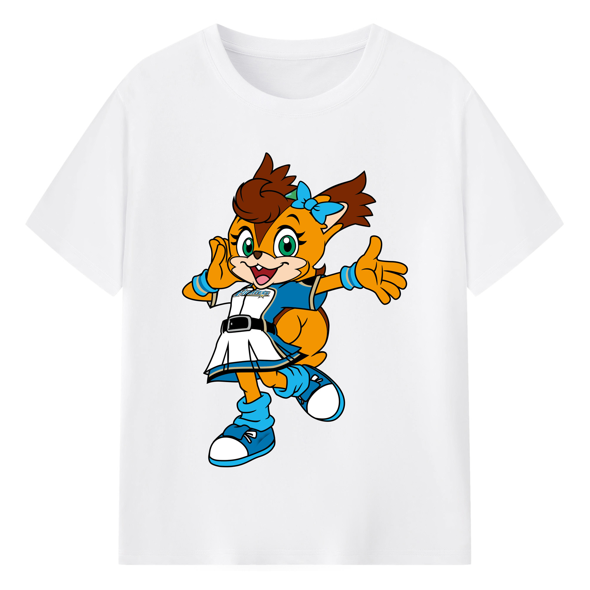 HOKKAIDO NIPPON-HAM FIGHTERS MASCOT POLLY POLARIS APPLICATION SPEAK VOICE Logo - 綿100％ 半袖Tシャツ ・ フロントプリント ・ 快適 通気性 ・ 日常使い 散歩 スポーツ用