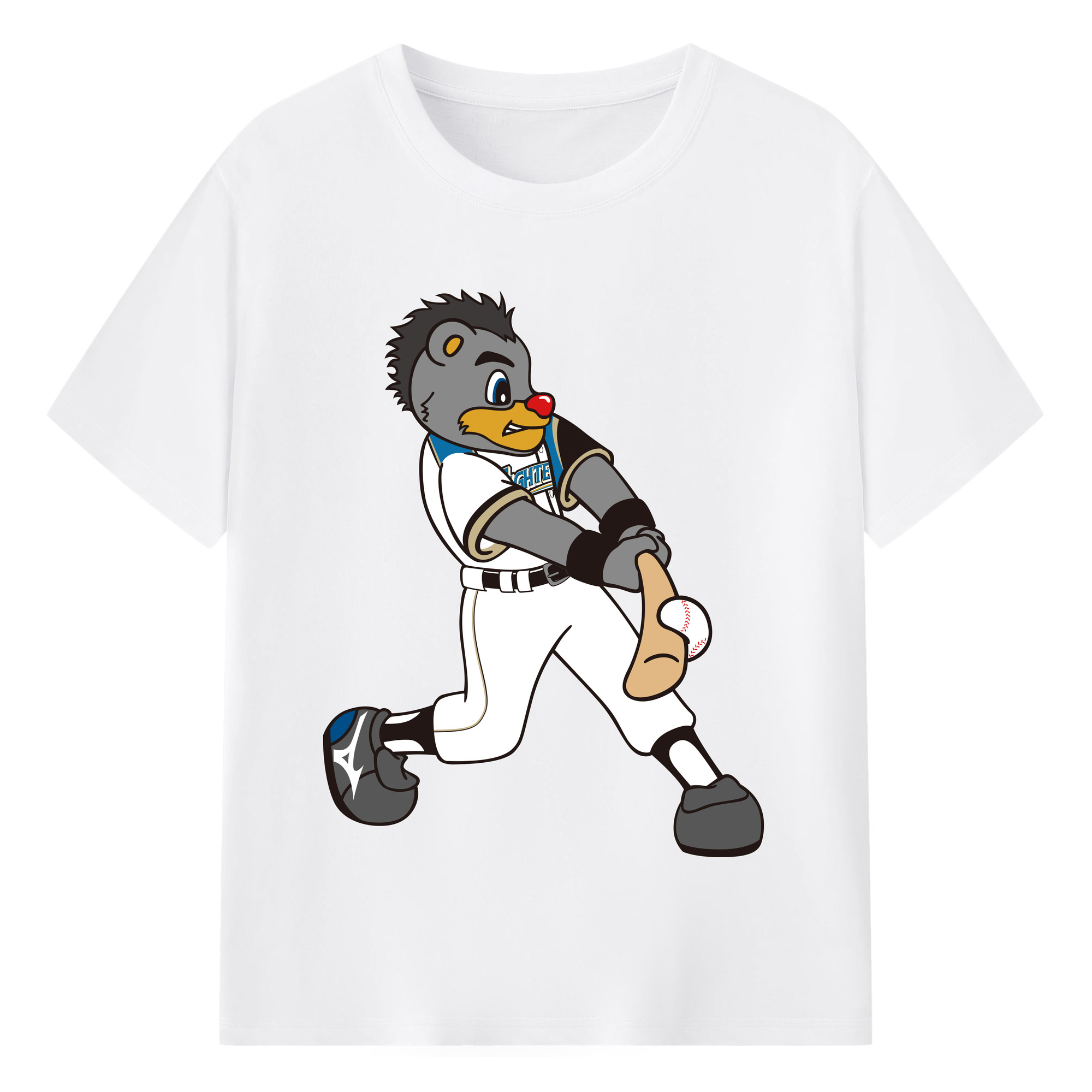 HOKKAIDO NIPPON-HAM FIGHTERS MASCOT BRISKY THE BEAR APPLICATION HITTING Logo - 綿100％ 半袖Tシャツ ・ フロントプリント ・ 快適 通気性 ・ 日常使い 散歩 スポーツ用