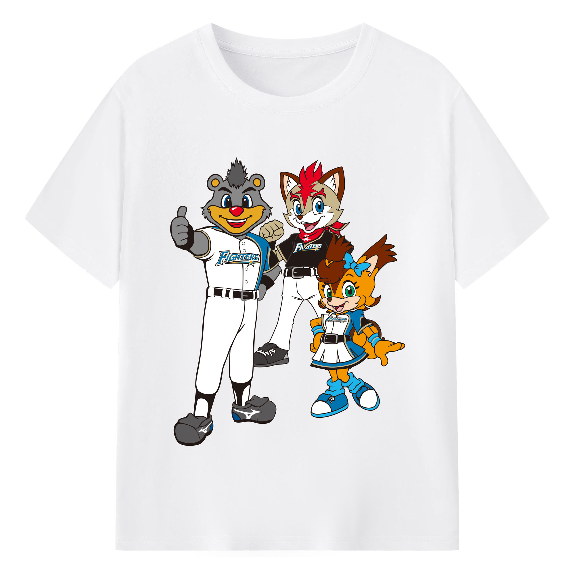 Hokkaido Nippon-HAM Fighters Mascot Logo - 綿100％ 半袖Tシャツ ・ フロントプリント ・ 快適 通気性 ・ 日常使い 散歩 スポーツ用