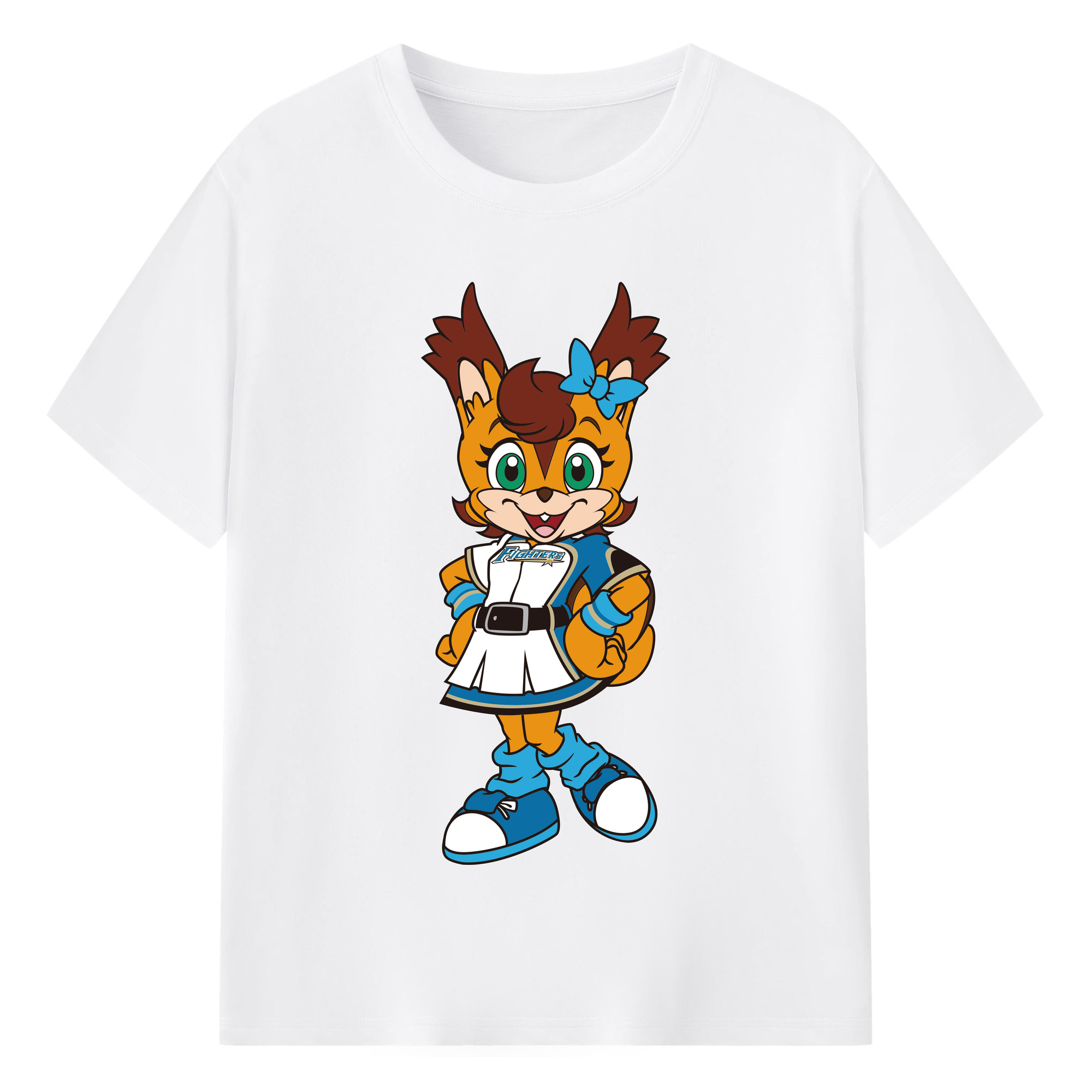 HOKKAIDO NIPPON-HAM FIGHTERS MASCOT POLLY POLARIS Logo - 綿100％ 半袖Tシャツ ・ フロントプリント ・ 快適 通気性 ・ 日常使い 散歩 スポーツ用