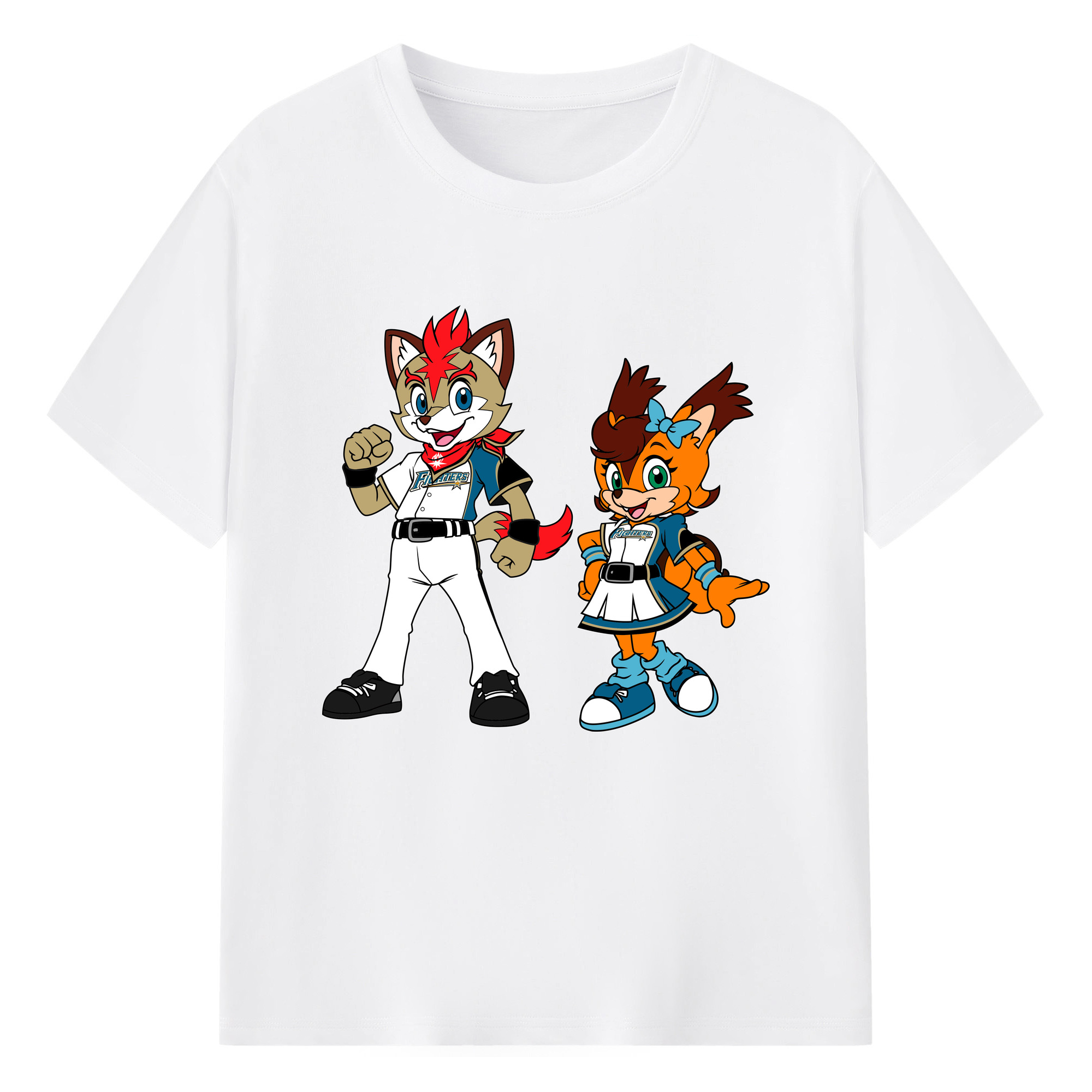 HOKKAIDO NIPPON-HAM FIGHTERS MASCOT FREP THE FOX POLLY POLARIS Logo - 綿100％ 半袖Tシャツ ・ フロントプリント ・ 快適 通気性 ・ 日常使い 散歩 スポーツ用