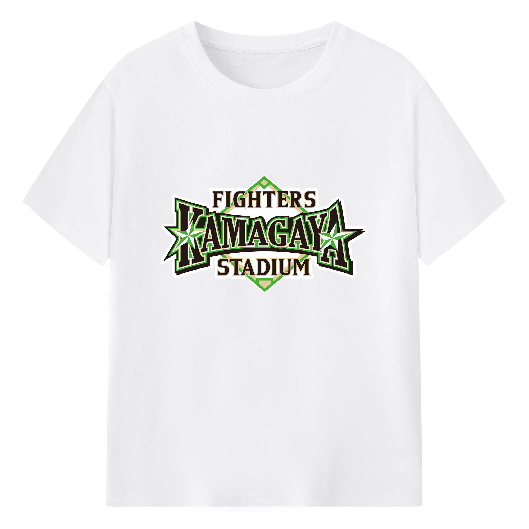 KAMAGAYA FIGHTERS STADIUM Logo - 綿100％ 半袖Tシャツ ・ フロントプリント ・ 快適 通気性 ・ 日常使い 散歩 スポーツ用