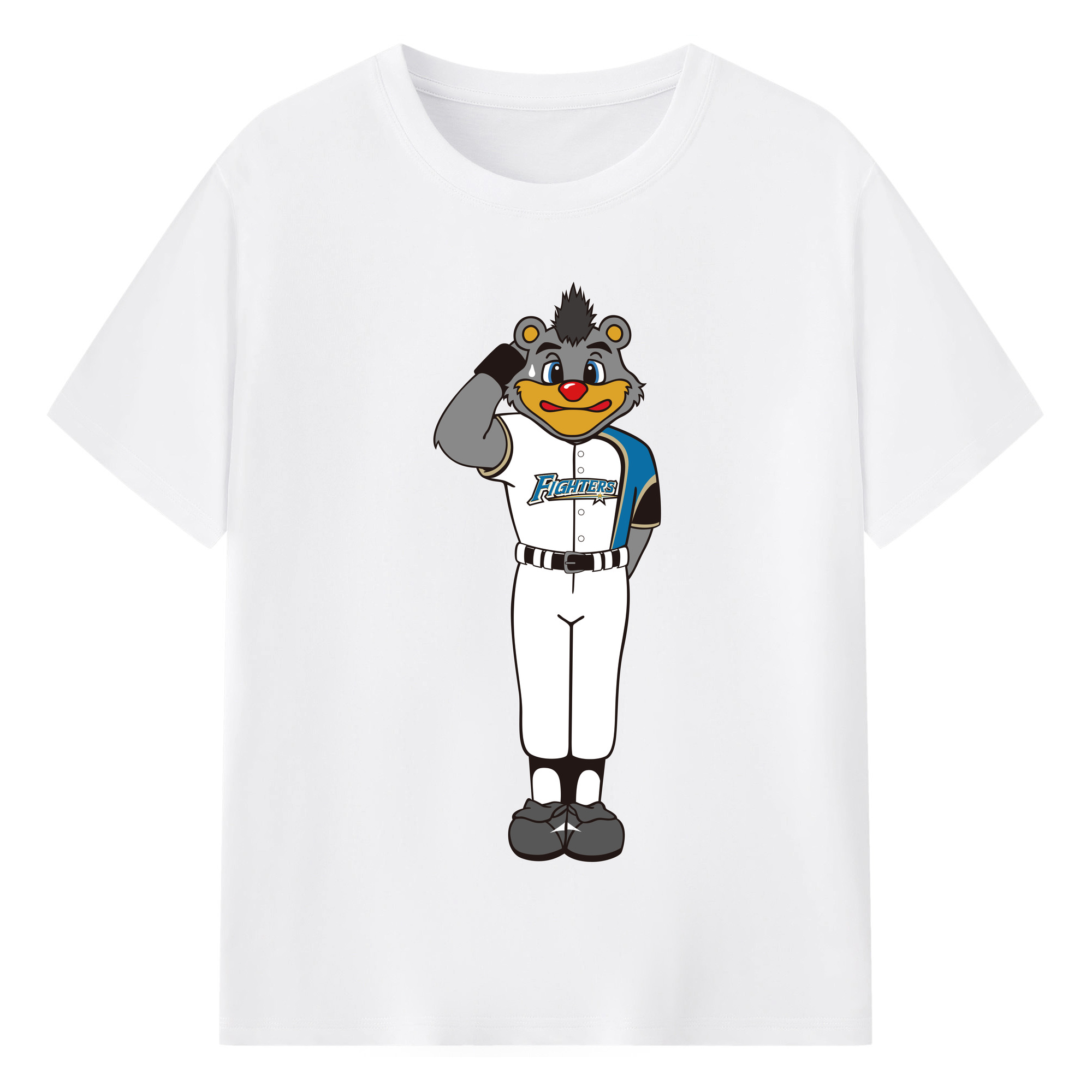 HOKKAIDO NIPPON-HAM FIGHTERS MASCOT BRISKY THE BEAR APPLICATION SALUTE Logo - 綿100％ 半袖Tシャツ ・ フロントプリント ・ 快適 通気性 ・ 日常使い 散歩 スポーツ用