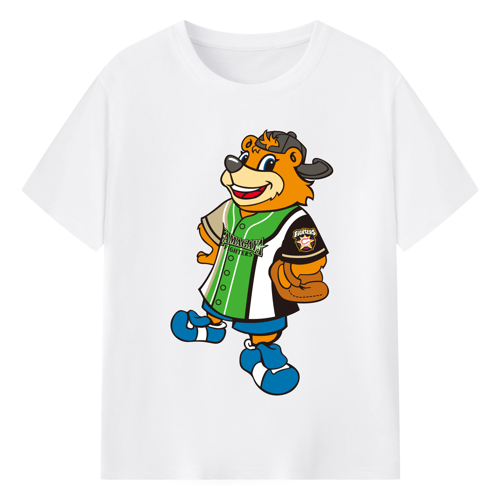 HOKKAIDO NIPPON-HAM FIGHTERS CUBBY THE BEAR KAMAGAYA FIGHTERS Logo 1 - 綿100％ 半袖Tシャツ ・ フロントプリント ・ 快適 通気性 ・ 日常使い 散歩 スポーツ用