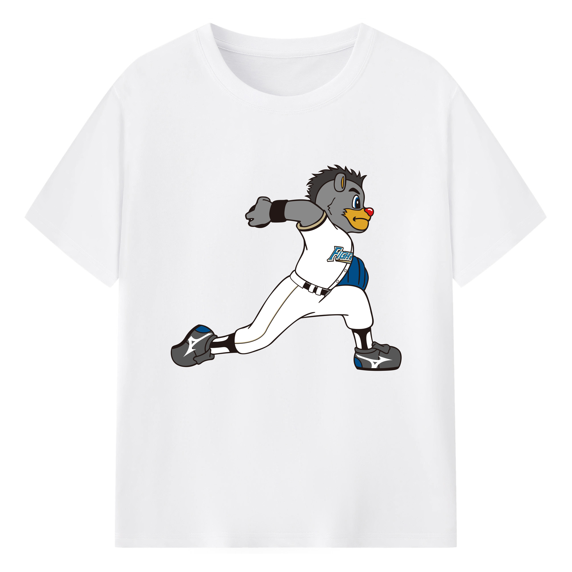 HOKKAIDO NIPPON-HAM FIGHTERS MASCOT BRISKY THE BEAR APPLICATION PITCHING Logo - 綿100％ 半袖Tシャツ ・ フロントプリント ・ 快適 通気性 ・ 日常使い 散歩 スポーツ用