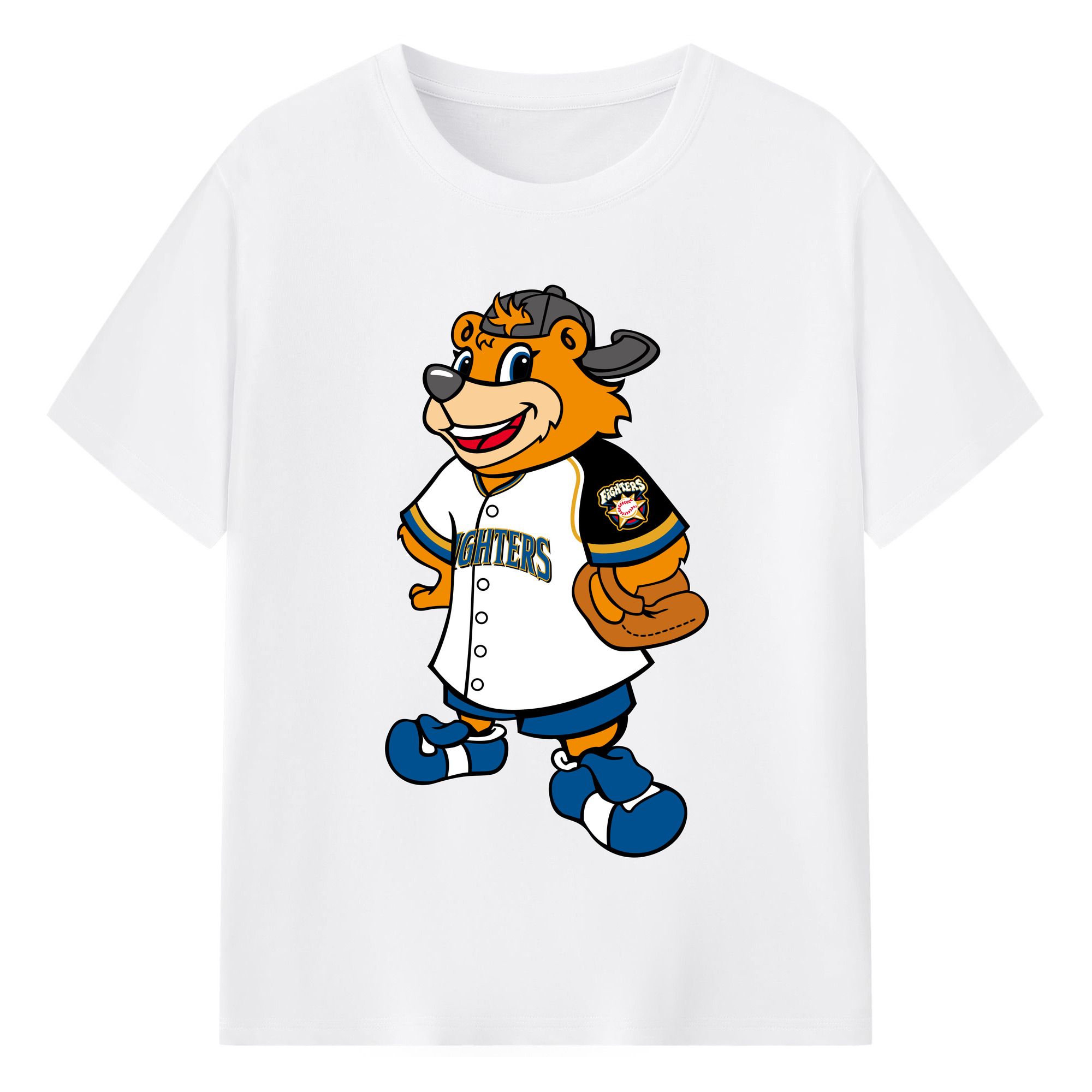 HOKKAIDO NIPPON-HAM FIGHTERS CUBBY THE BEAR OLD HOME UNIFORM Logo - 綿100％ 半袖Tシャツ ・ フロントプリント ・ 快適 通気性 ・ 日常使い 散歩 スポーツ用