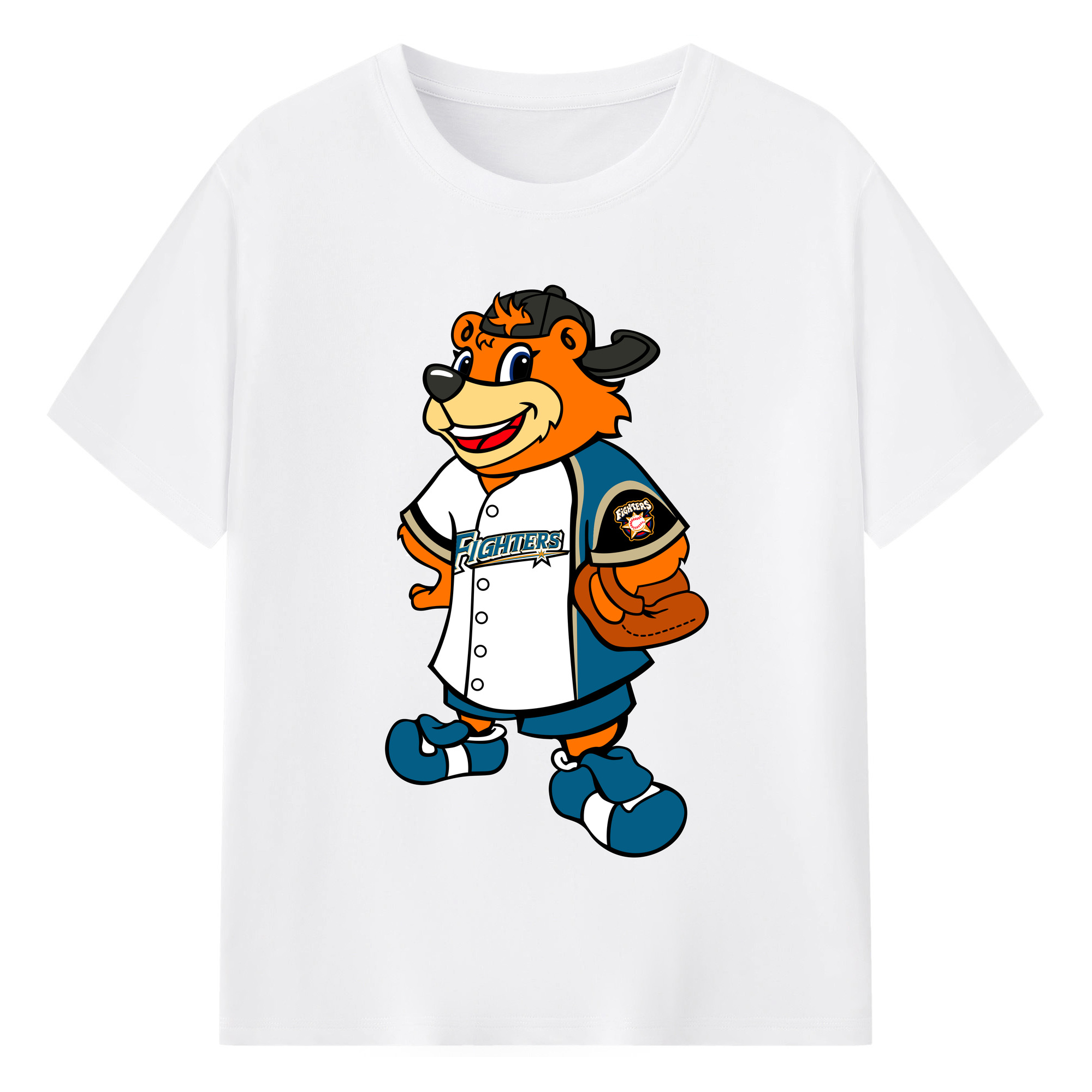 HOKKAIDO NIPPON-HAM FIGHTERS CUBBY THE BEAR Logo - 綿100％ 半袖Tシャツ ・ フロントプリント ・ 快適 通気性 ・ 日常使い 散歩 スポーツ用