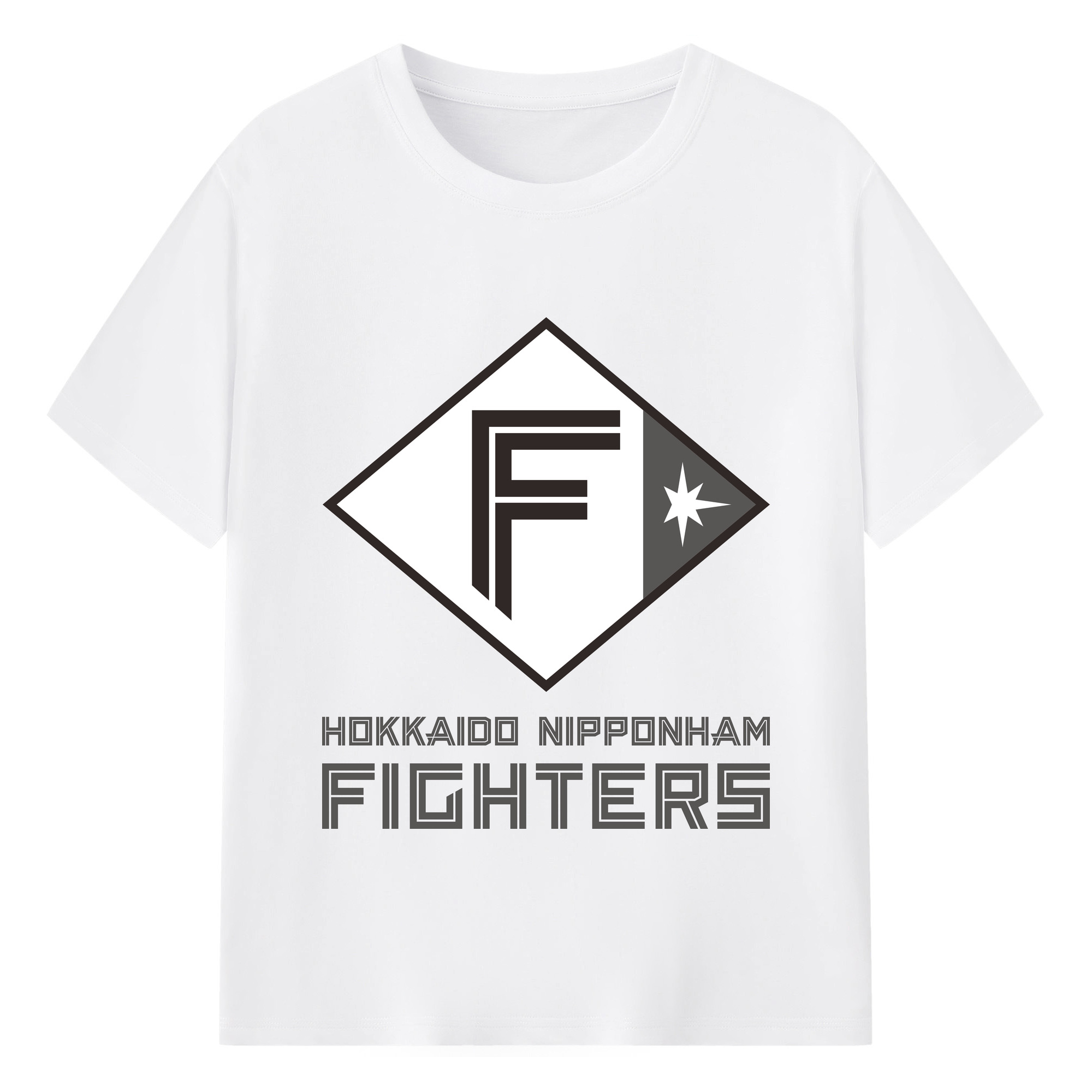 HOKKAIDO NIPPON-HAM FIGHTERS EMBLEM 2022 Black White Logo - 綿100％ 半袖Tシャツ ・ フロントプリント ・ 快適 通気性 ・ 日常使い 散歩 スポーツ用