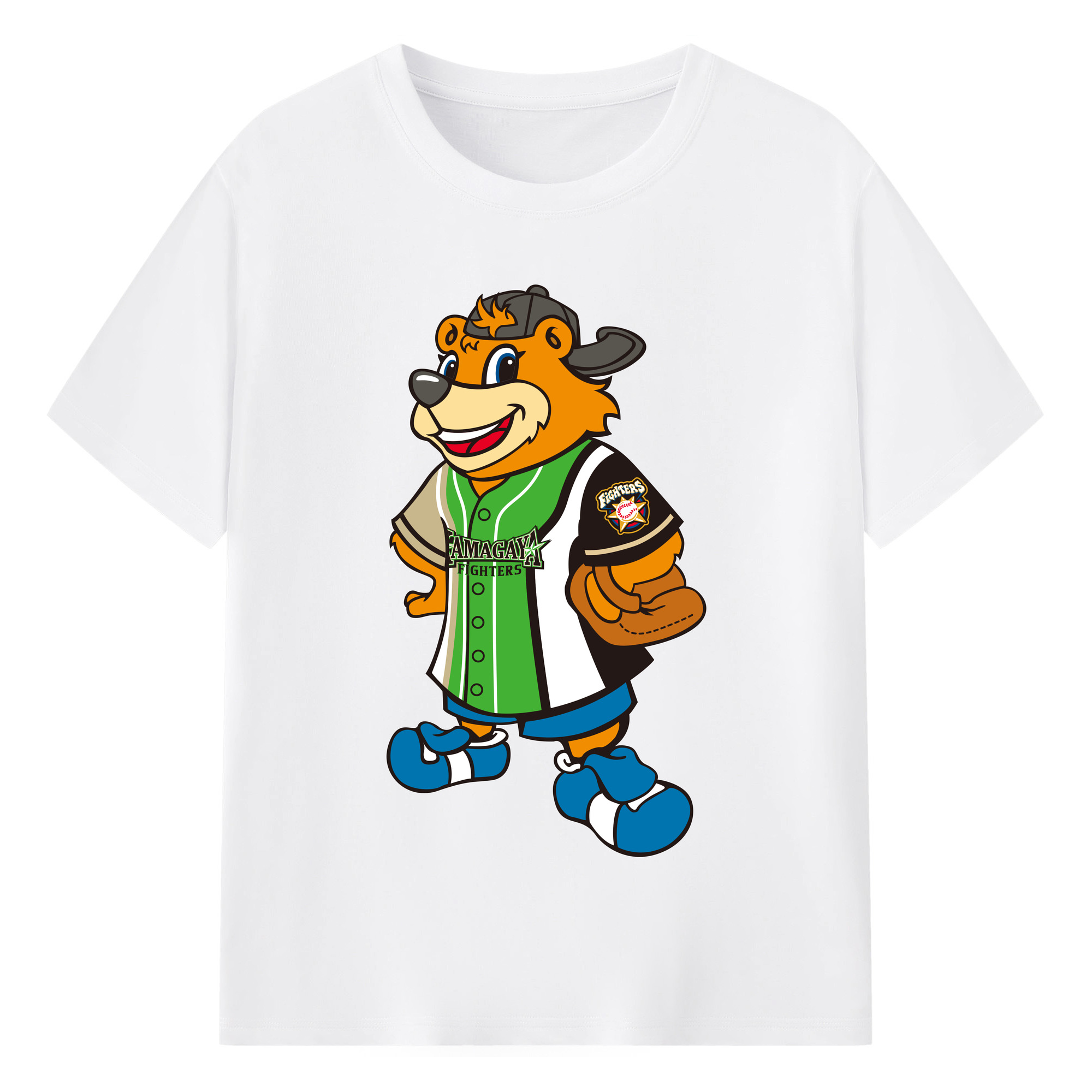 HOKKAIDO NIPPON-HAM FIGHTERS CUBBY THE BEAR KAMAGAYA FIGHTERS Logo - 綿100％ 半袖Tシャツ ・ フロントプリント ・ 快適 通気性 ・ 日常使い 散歩 スポーツ用