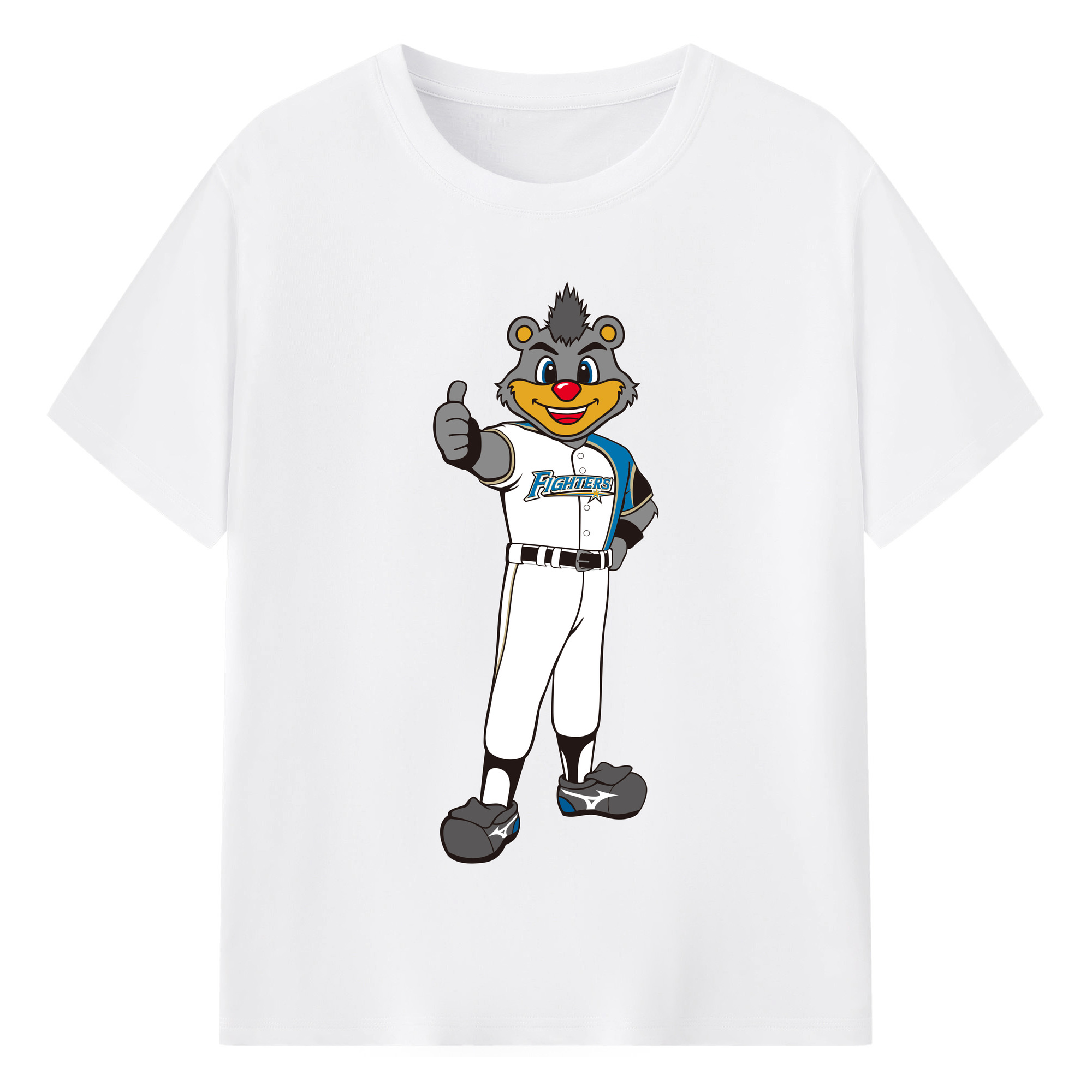 HOKKAIDO NIPPON-HAM FIGHTERS MASCOT BRISKY THE BEAR Logo - 綿100％ 半袖Tシャツ ・ フロントプリント ・ 快適 通気性 ・ 日常使い 散歩 スポーツ用
