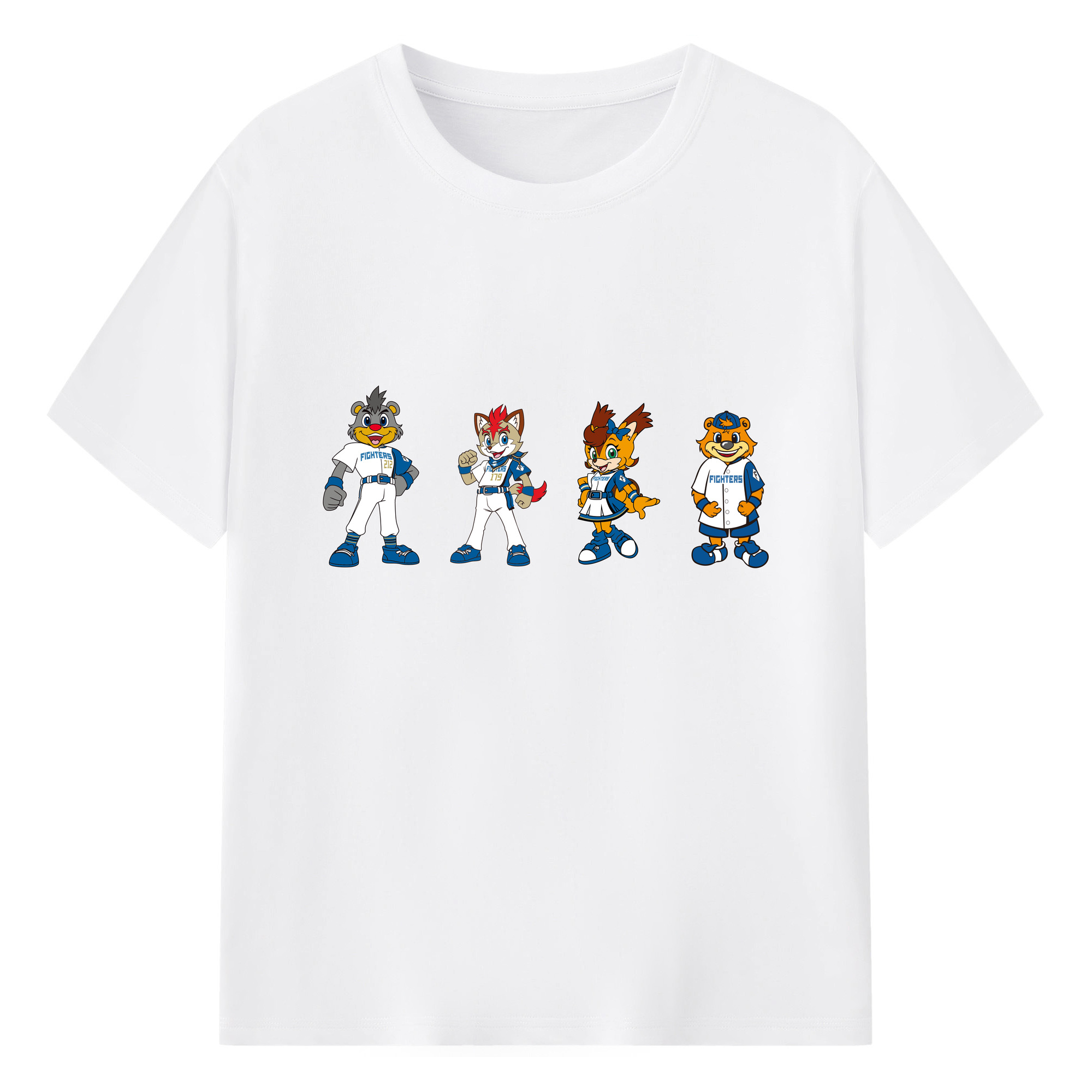 HOKKAIDO NIPPON-HAM FIGHTERS MASCOT BRISKY THE BEAR FREP THE FOX POLLY POLARIS CUBBY THE BEAR 2022 L - 綿100％ 半袖Tシャツ ・ フロントプリント ・ 快適 通気性 ・ 日常使い 散歩 スポーツ用