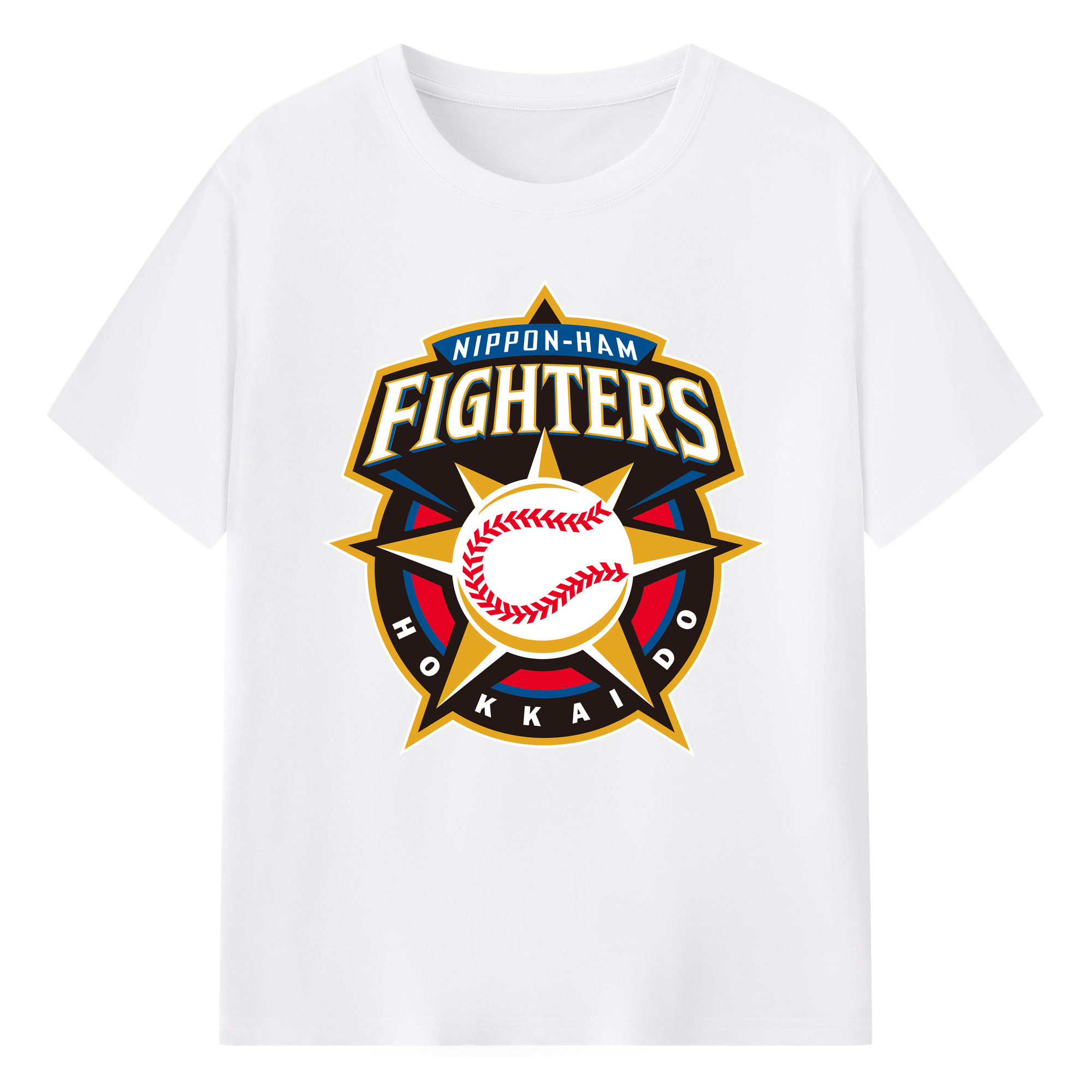 HOKKAIDO NIPPON-HAM FIGHTERS EMBLEM Logo - 綿100％ 半袖Tシャツ ・ フロントプリント ・ 快適 通気性 ・ 日常使い 散歩 スポーツ用