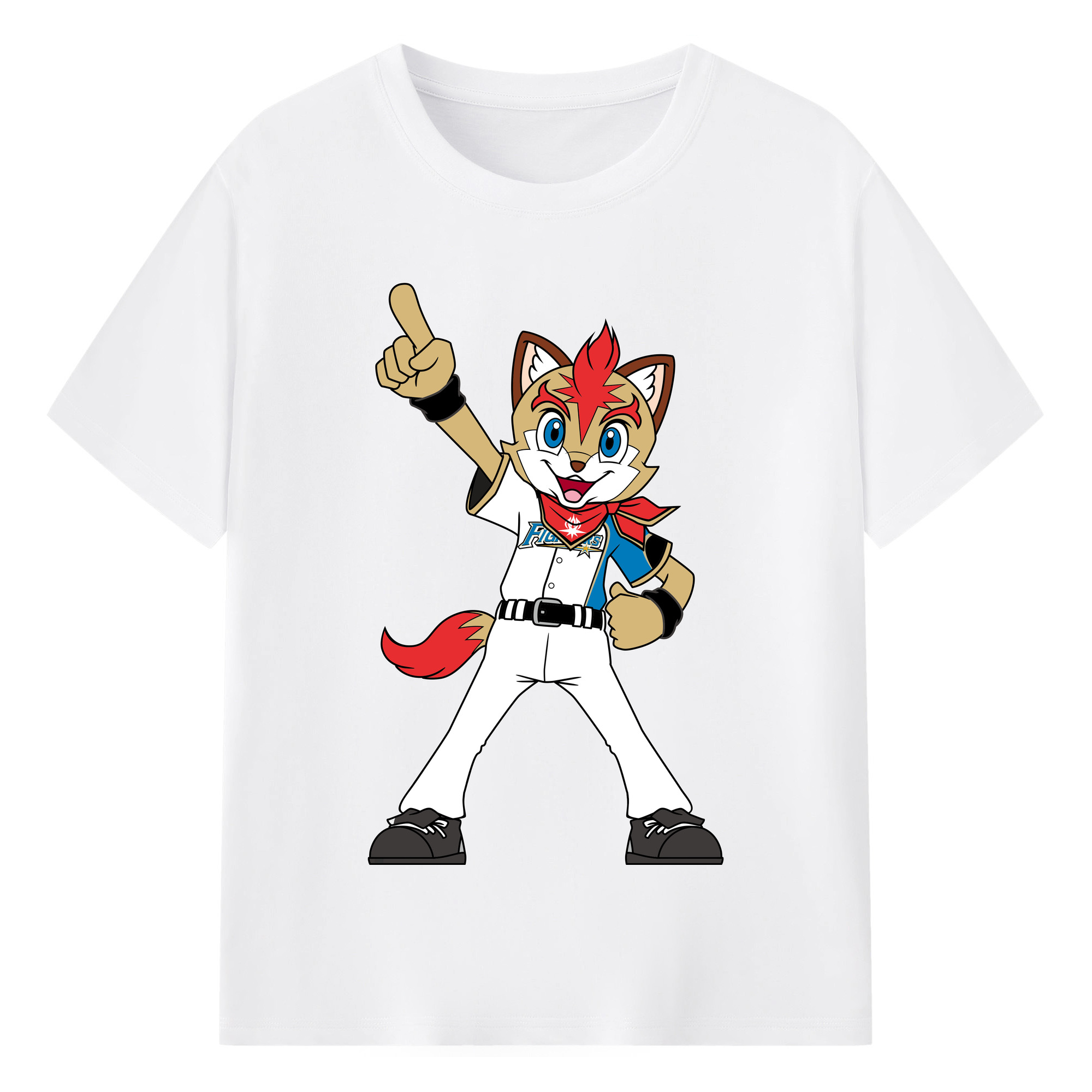 HOKKAIDO NIPPON-HAM FIGHTERS MASCOT FREP THE FOX APPLICATION FIGHTING INDICATION Logo - 綿100％ 半袖Tシャツ ・ フロントプリント ・ 快適 通気性 ・ 日常使い 散歩 スポーツ用