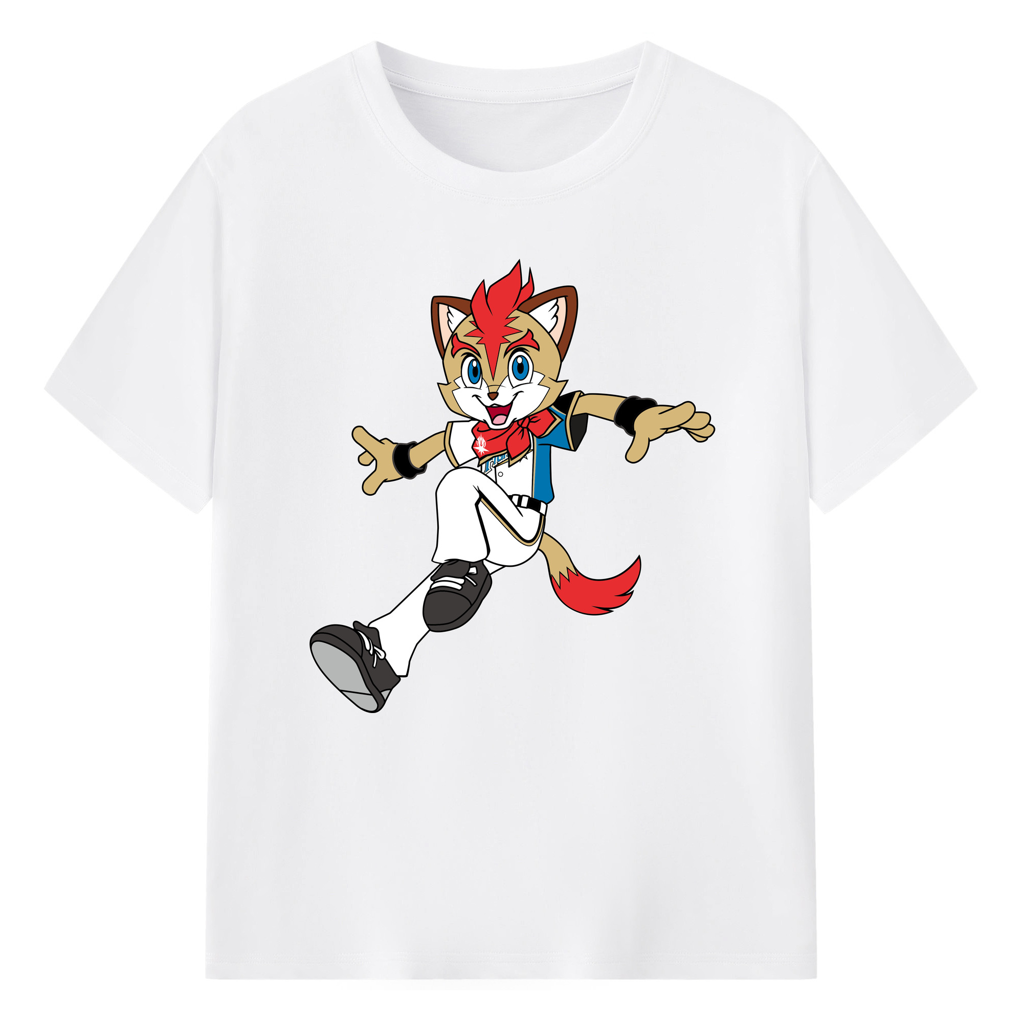 HOKKAIDO NIPPON-HAM FIGHTERS MASCOT FREP THE FOX APPLICATION JUMPING Logo - 綿100％ 半袖Tシャツ ・ フロントプリント ・ 快適 通気性 ・ 日常使い 散歩 スポーツ用