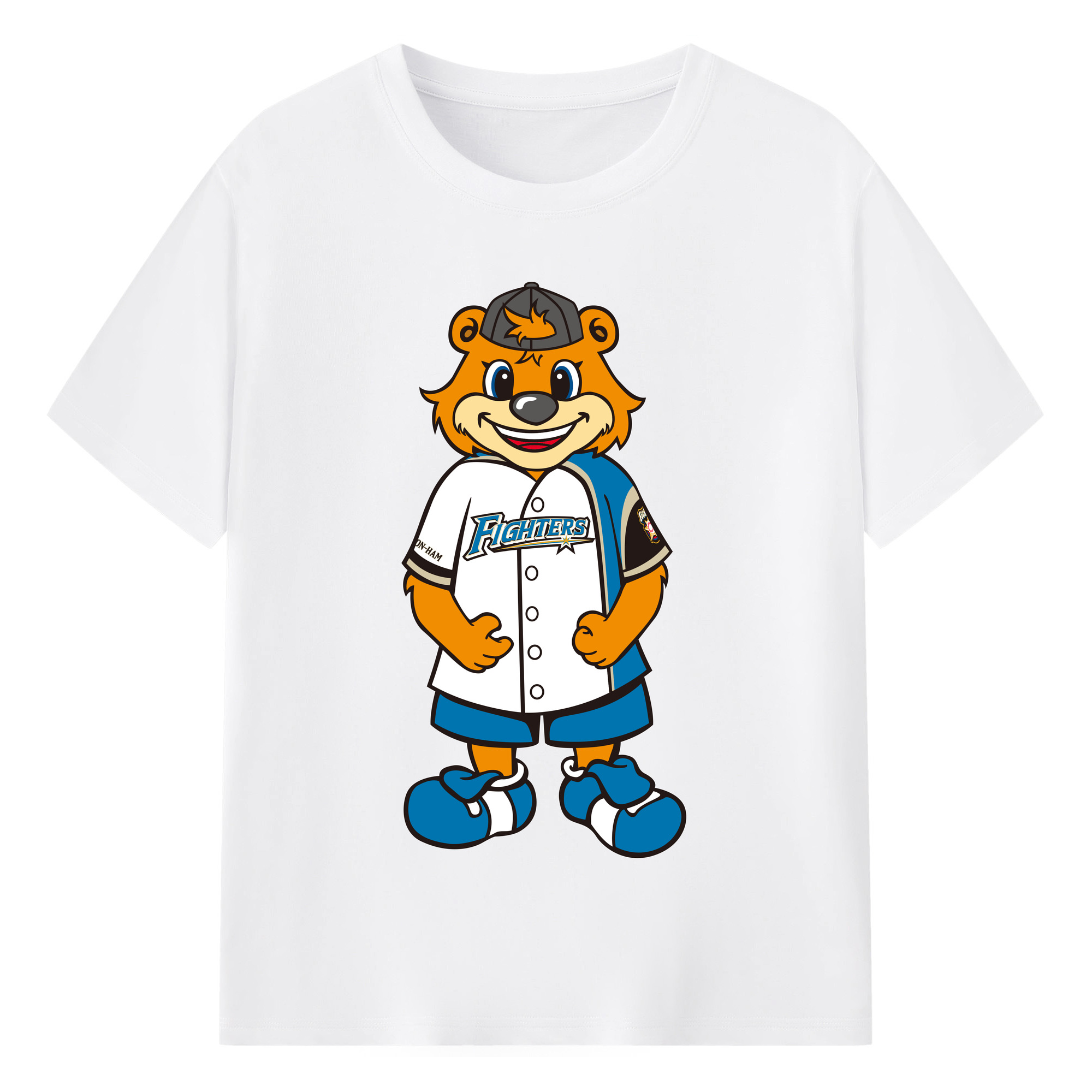 HOKKAIDO NIPPON-HAM FIGHTERS MASCOT CUBBY THE BEAR ORIGINAL Logo - 綿100％ 半袖Tシャツ ・ フロントプリント ・ 快適 通気性 ・ 日常使い 散歩 スポーツ用