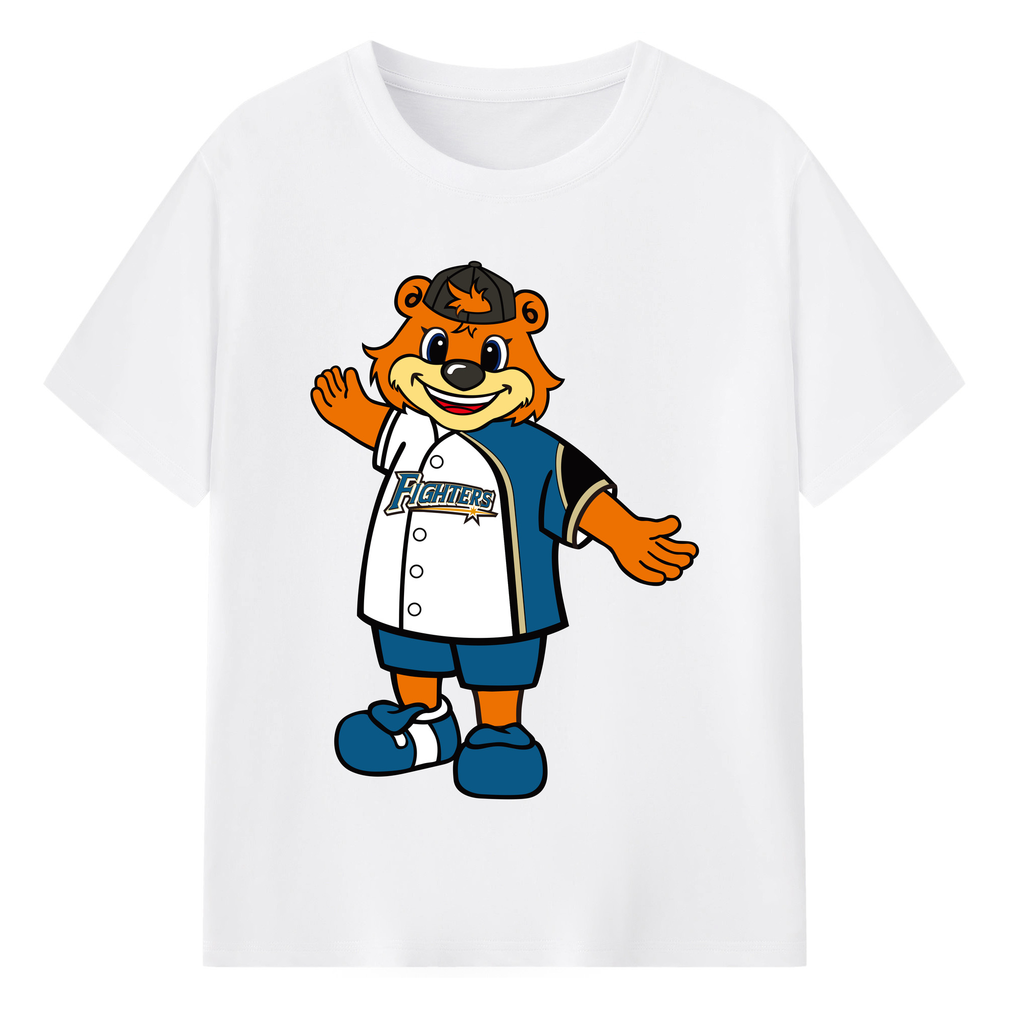 HOKKAIDO NIPPON-HAM FIGHTERS MASCOT CUBBY THE BEAR APPLICATION CONGRATULATIONS Logo - 綿100％ 半袖Tシャツ ・ フロントプリント ・ 快適 通気性 ・ 日常使い 散歩 スポーツ用