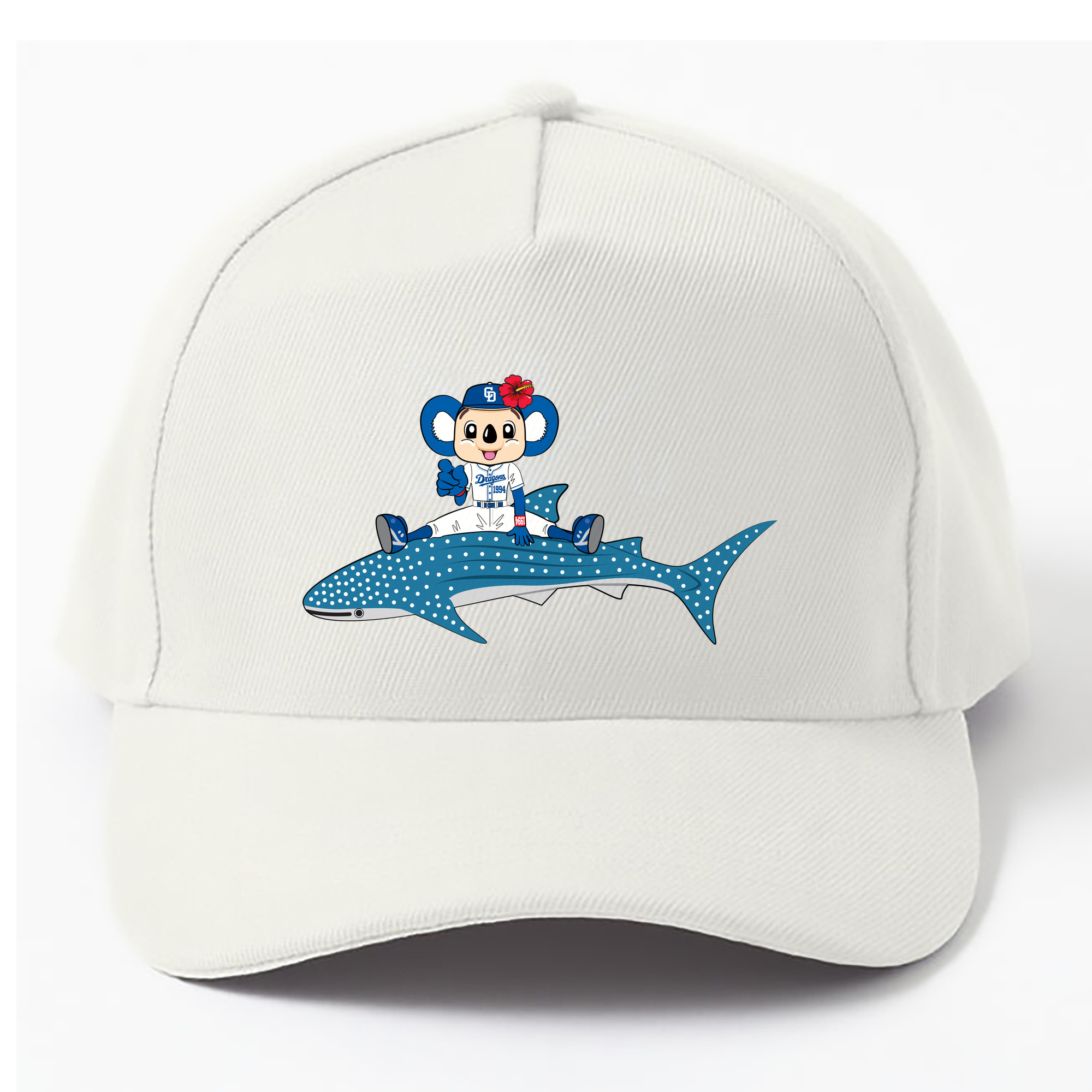 CHUNICHI DRAGONS MASCOT DOALA HOME UNIFORM 2018 APPLICATION WHALE SHARK Logo - ベースボールキャップ ・ 綿100％ ・ 男女兼用 ・ スポーツ 帽子 ・ 日常使い 散歩 アウトドア 旅行用