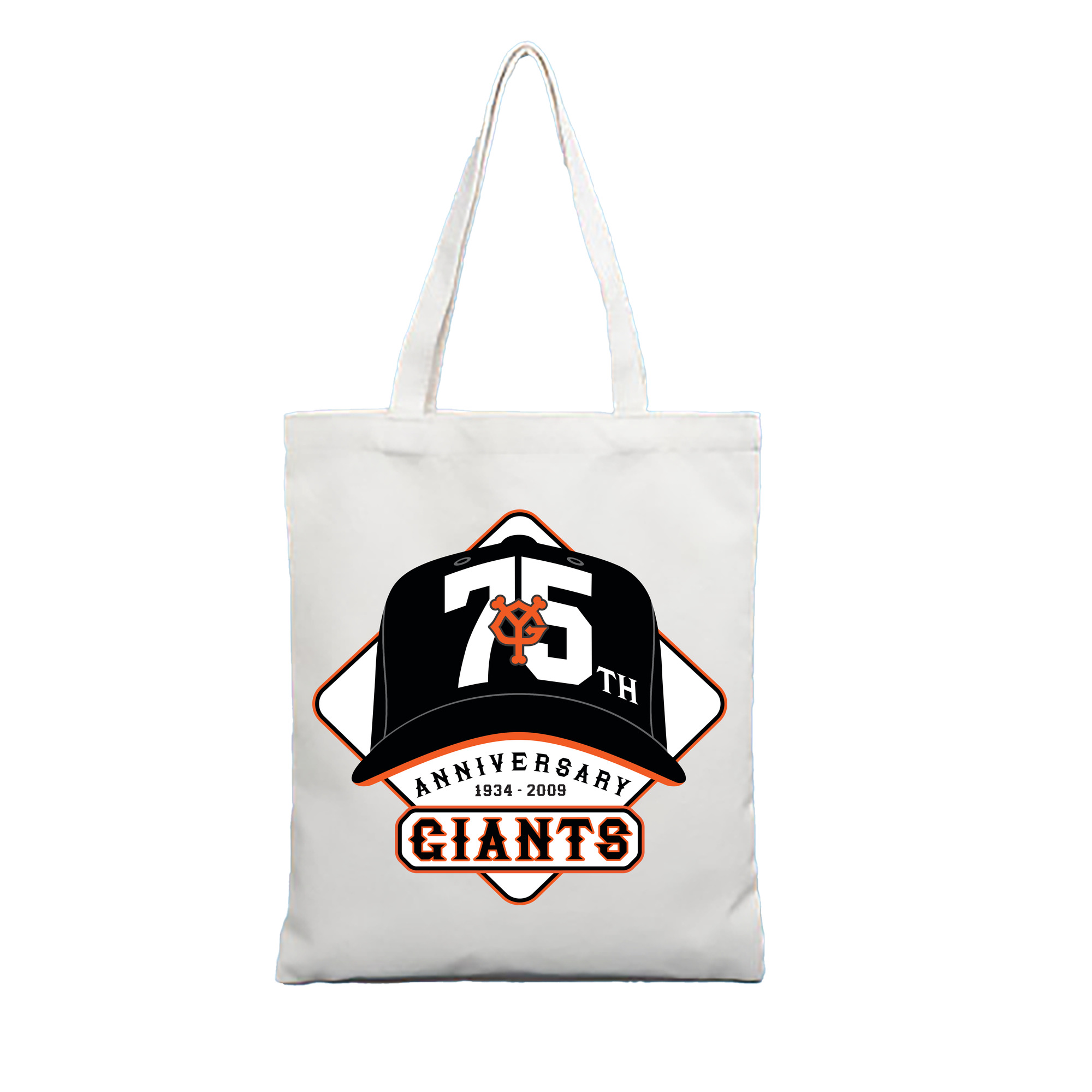 YOMIURI GIANTS 75TH ANNIVERSARY Logo - 縦型キャンバス手提げバッグ（トートバッグ） ・ キャンバス素材 ・ ショッピング用 ・ 軽量 丈夫 お手入れ簡単