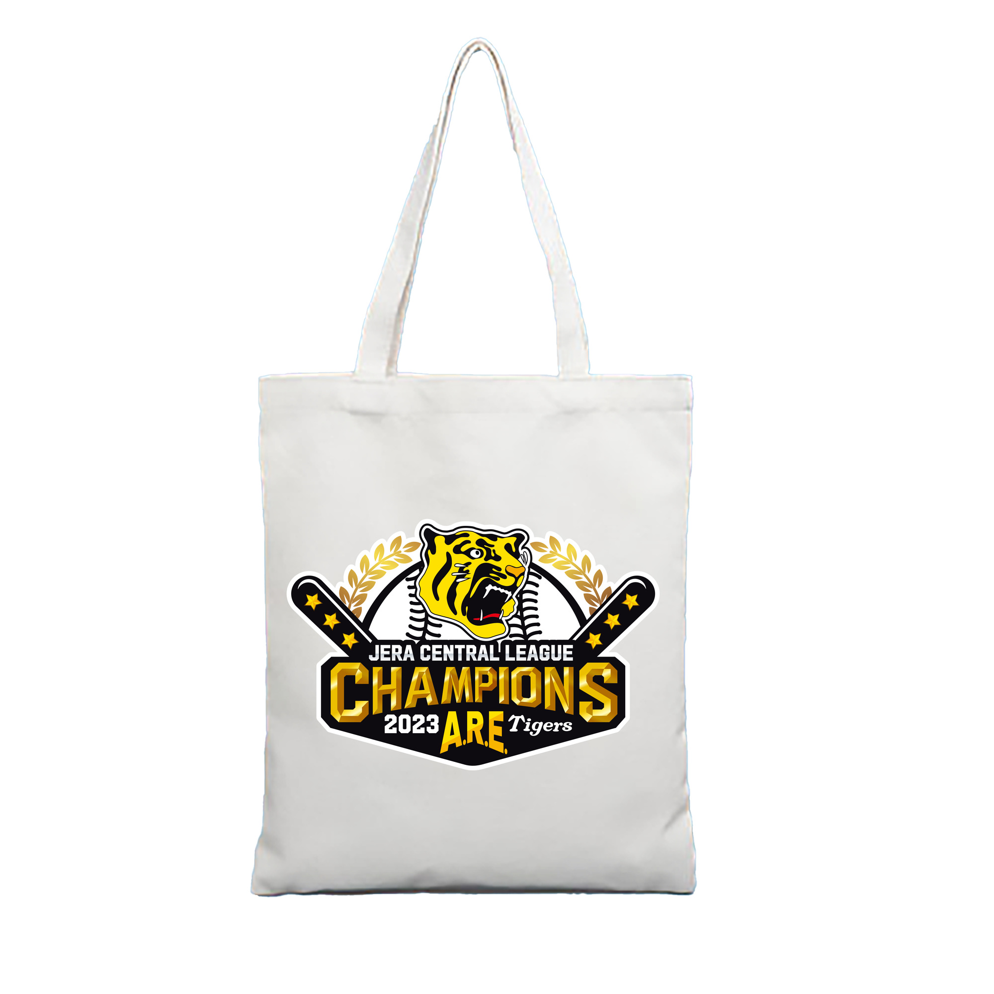 HANSHIN TIGERS 2023 JERA CENTRAL LEAGUE CHAMPIONS EMBLEM Logo - 縦型キャンバス手提げバッグ（トートバッグ） ・ キャンバス素材 ・ ショッピング用 ・ 軽量 丈夫 お手入れ簡単