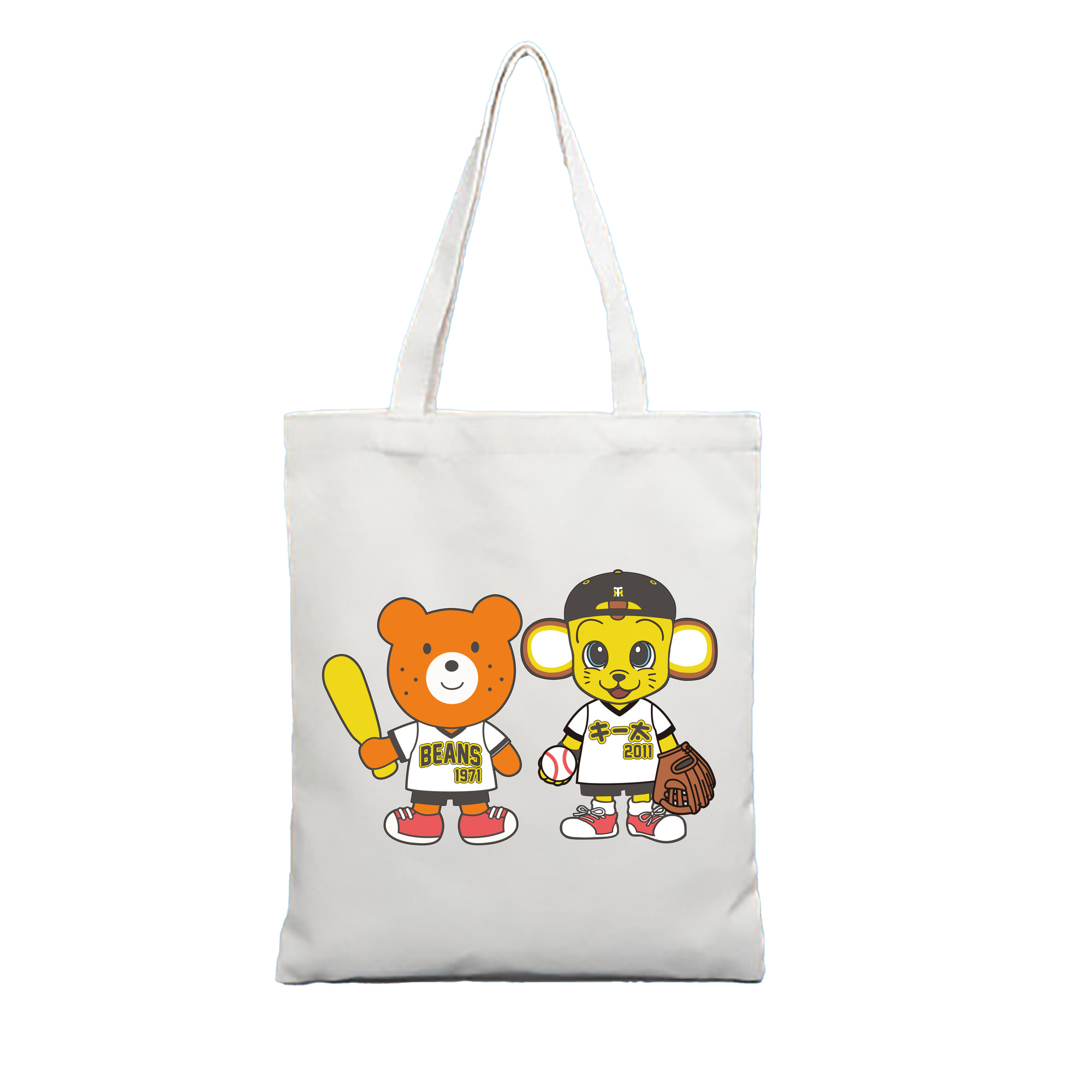 HANSHIN TIGERS HOT BISCUITS MIKIHOUSE KITA BEARS Logo - 縦型キャンバス手提げバッグ（トートバッグ） ・ キャンバス素材 ・ ショッピング用 ・ 軽量 丈夫 お手入れ簡単