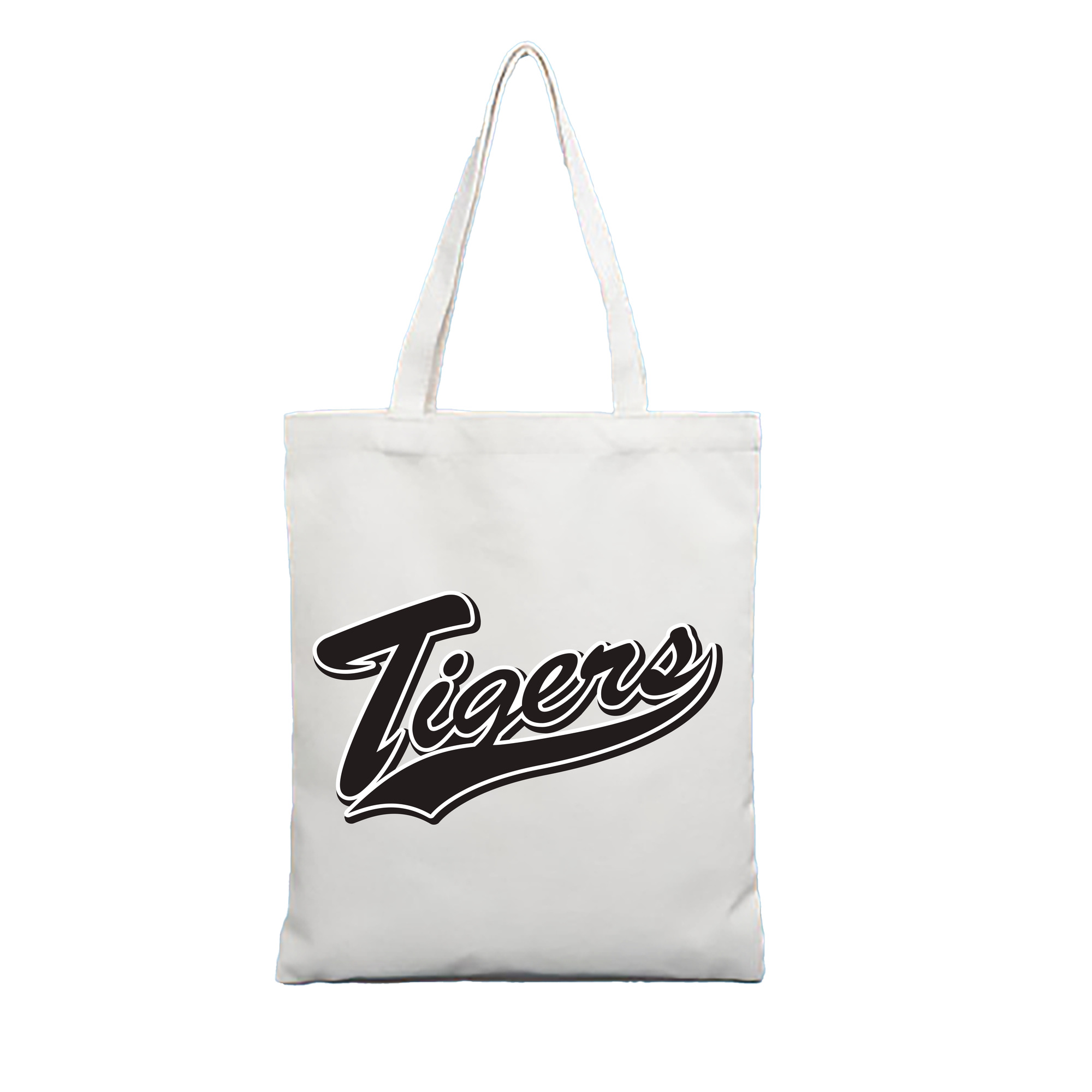 HANSHIN TIGERS ANOTHER WORDMARK APPLICATION WHITE BLACK Logo - 縦型キャンバス手提げバッグ（トートバッグ） ・ キャンバス素材 ・ ショッピング用 ・ 軽量 丈夫 お手入れ簡単