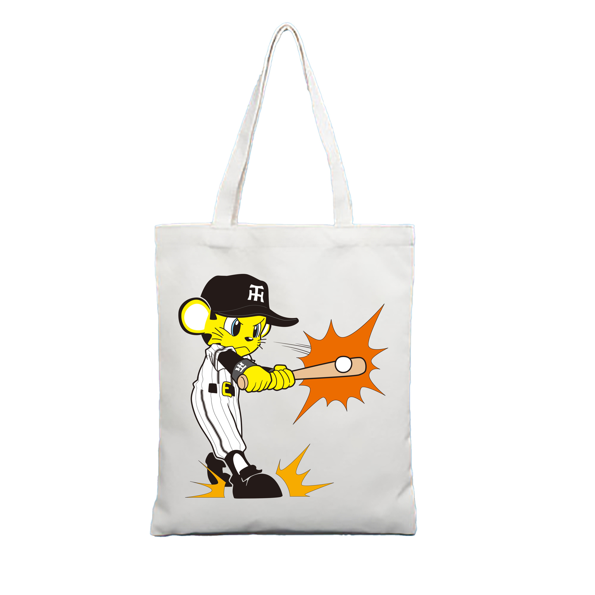 HANSHIN TIGERS MASCOT TO-LUCKY APPLICATION BATTING 2015 Logo - 縦型キャンバス手提げバッグ（トートバッグ） ・ キャンバス素材 ・ ショッピング用 ・ 軽量 丈夫 お手入れ簡単