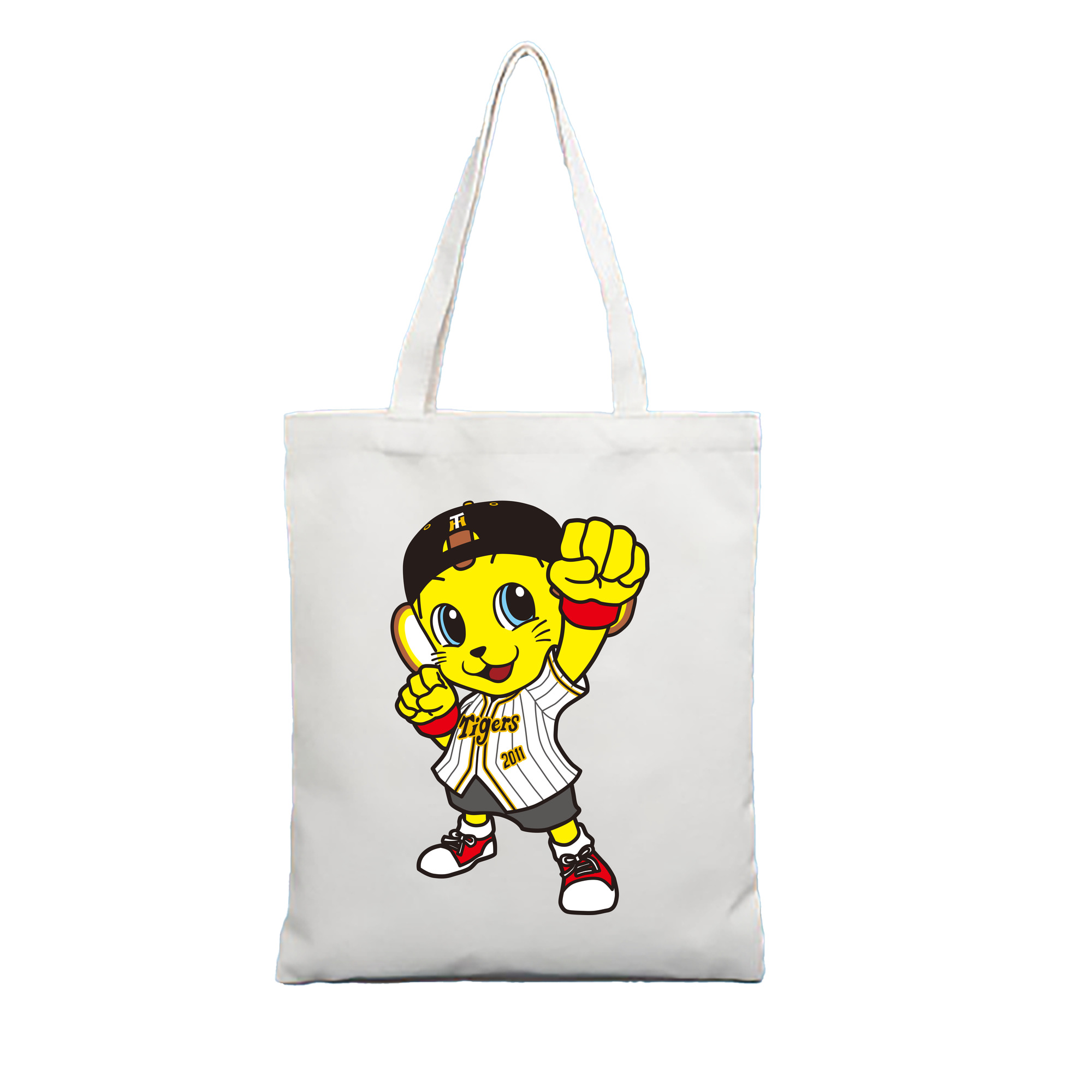 HANSHIN TIGERS MASCOT TO-LUCKY APPLICATION FIGHTING 2010's LATER Logo - 縦型キャンバス手提げバッグ（トートバッグ） ・ キャンバス素材 ・ ショッピング用 ・ 軽量 丈夫 お手入れ簡単