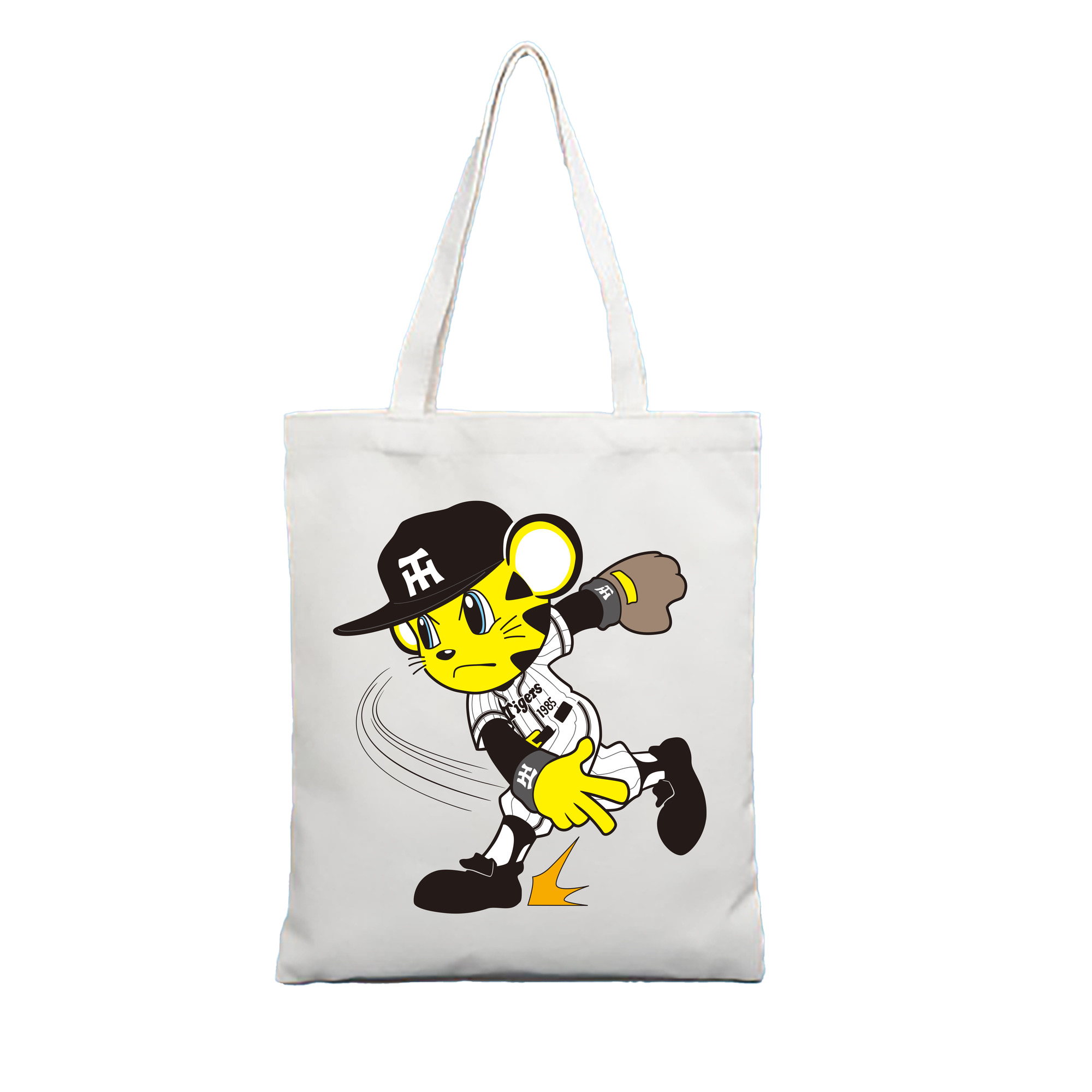 HANSHIN TIGERS MASCOT TO-LUCKY APPLICATION PITCHING 2015 Logo - 縦型キャンバス手提げバッグ（トートバッグ） ・ キャンバス素材 ・ ショッピング用 ・ 軽量 丈夫 お手入れ簡単