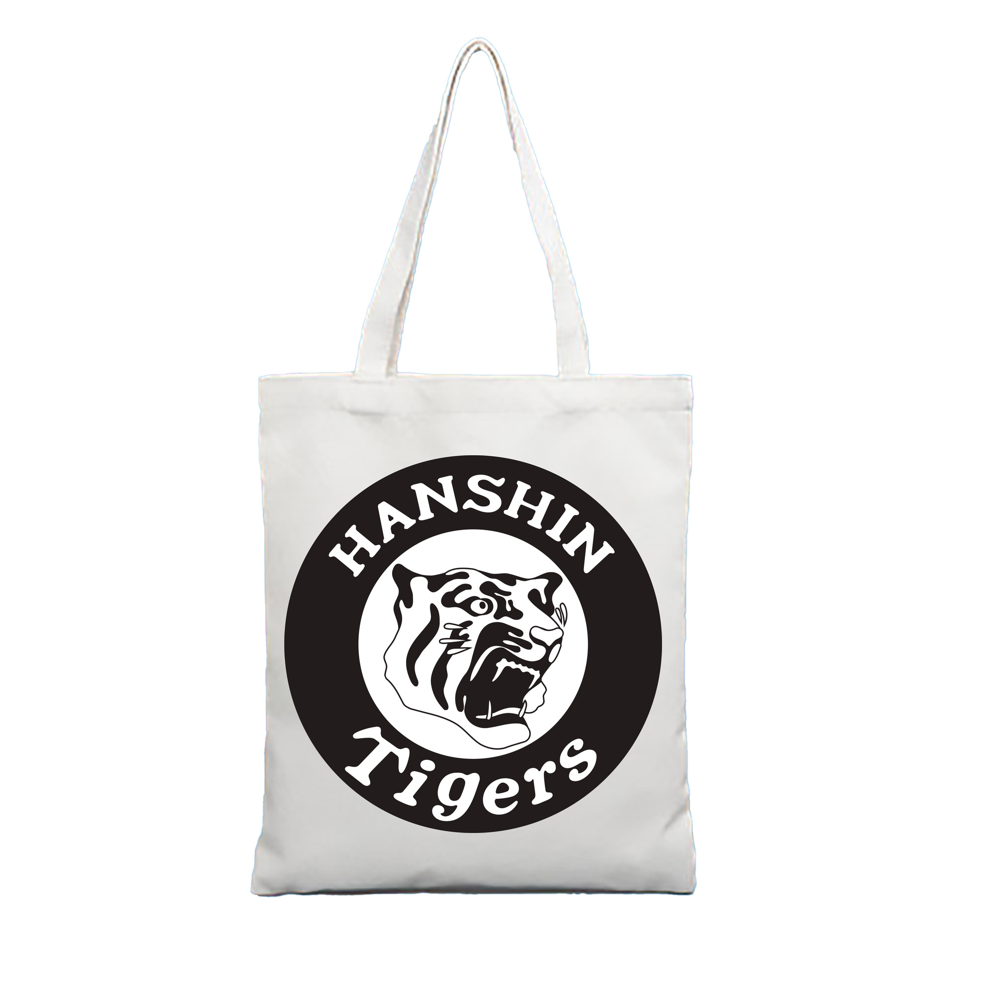 HANSHIN TIGERS EMBLEM APPLICATION WHITE BLACK Logo - 縦型キャンバス手提げバッグ（トートバッグ） ・ キャンバス素材 ・ ショッピング用 ・ 軽量 丈夫 お手入れ簡単