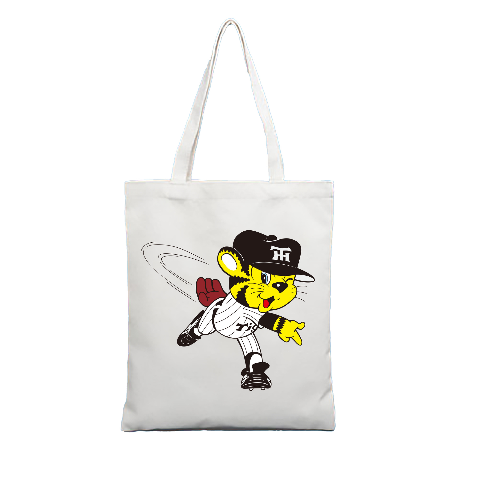 HANSHIN TIGERS MASCOT TO-LUCKY OLD APPLICATION PITCHING Logo - 縦型キャンバス手提げバッグ（トートバッグ） ・ キャンバス素材 ・ ショッピング用 ・ 軽量 丈夫 お手入れ簡単