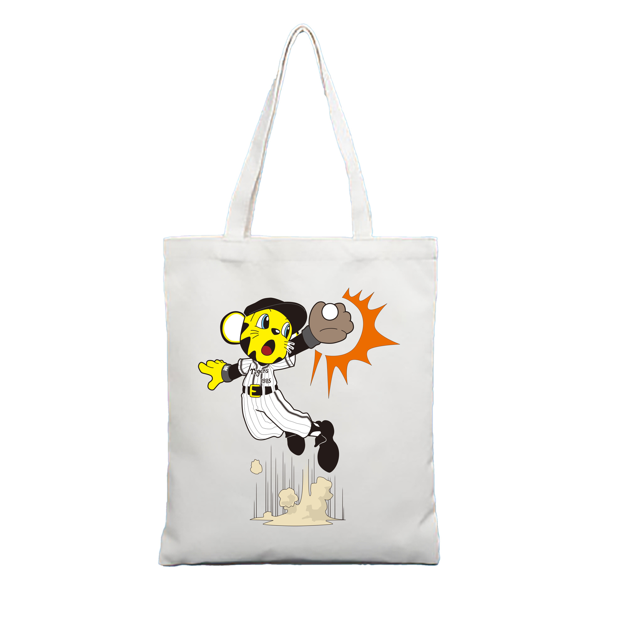HANSHIN TIGERS MASCOT TO-LUCKY APPLICATION DIVING CATCHING 2015 Logo - 縦型キャンバス手提げバッグ（トートバッグ） ・ キャンバス素材 ・ ショッピング用 ・ 軽量 丈夫 お手入れ簡単