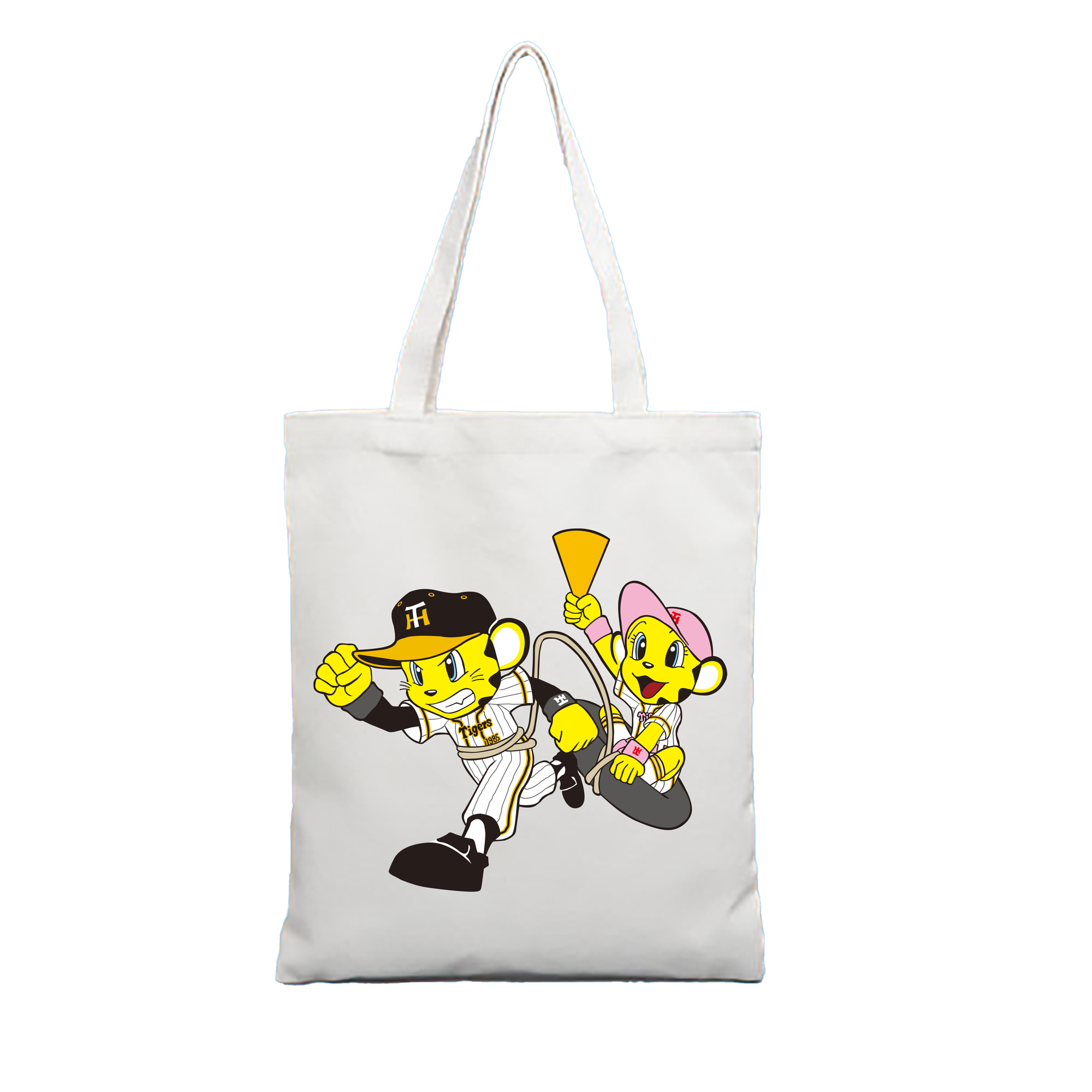 HANSHIN TIGERS MASCOT TO-LUCKY LUCKY APPLICATION RUNNING Logo - 縦型キャンバス手提げバッグ（トートバッグ） ・ キャンバス素材 ・ ショッピング用 ・ 軽量 丈夫 お手入れ簡単