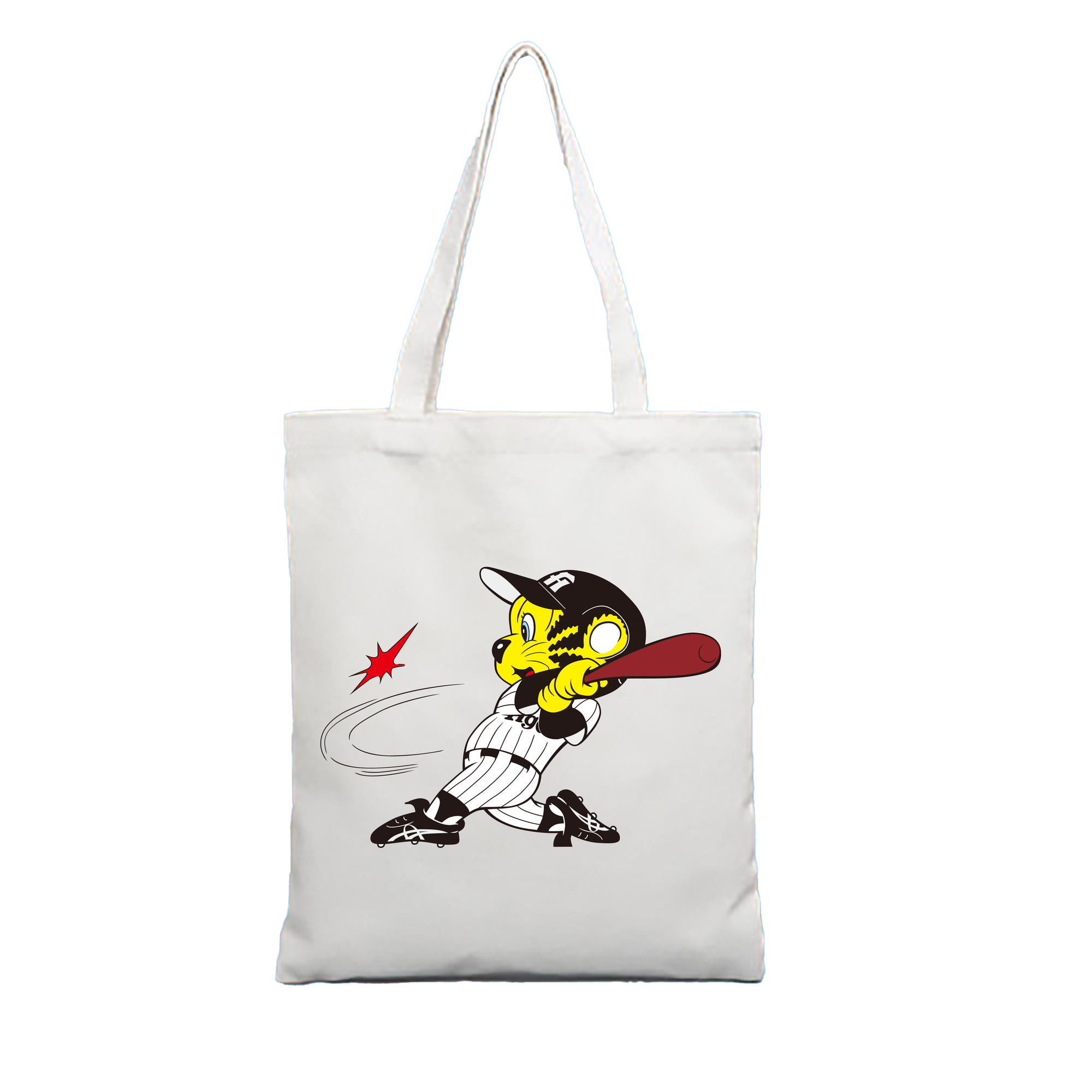 HANSHIN TIGERS MASCOT TO-LUCKY OLD APPLICATION SWING Logo - 縦型キャンバス手提げバッグ（トートバッグ） ・ キャンバス素材 ・ ショッピング用 ・ 軽量 丈夫 お手入れ簡単