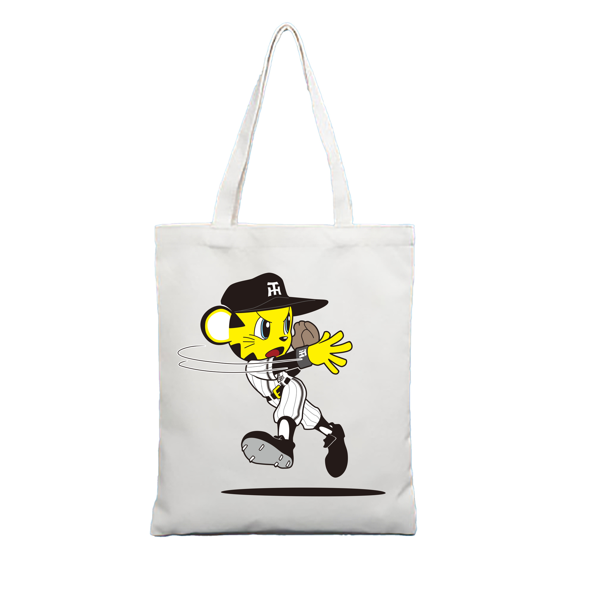 HANSHIN TIGERS MASCOT TO-LUCKY APPLICATION DEFENSE THROWING 2015 Logo - 縦型キャンバス手提げバッグ（トートバッグ） ・ キャンバス素材 ・ ショッピング用 ・ 軽量 丈夫 お手入れ簡単