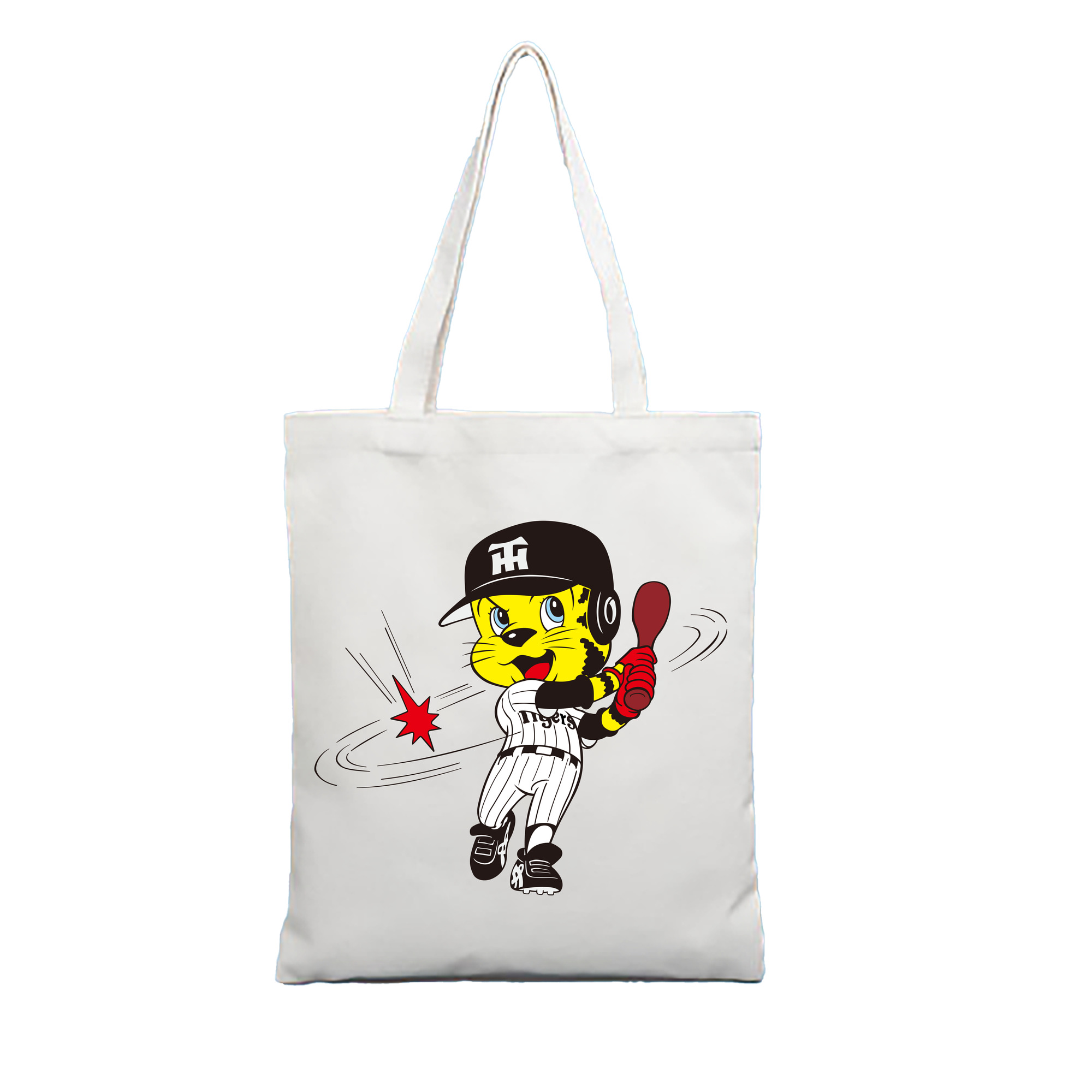 HANSHIN TIGERS MASCOT TO-LUCKY OLD APPLICATION BATTING Logo - 縦型キャンバス手提げバッグ（トートバッグ） ・ キャンバス素材 ・ ショッピング用 ・ 軽量 丈夫 お手入れ簡単