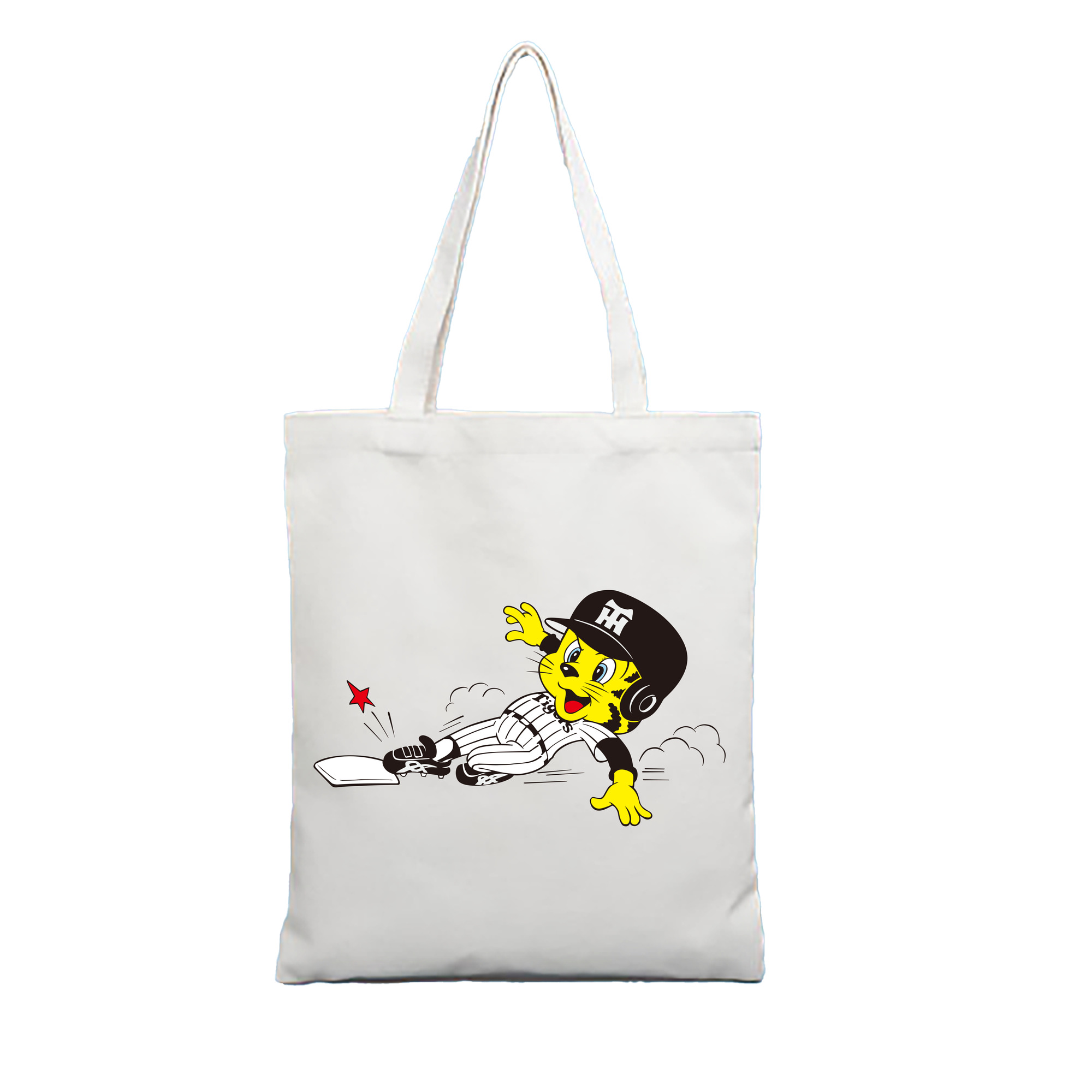 HANSHIN TIGERS MASCOT TO-LUCKY OLD APPLICATION SLIDING Logo - 縦型キャンバス手提げバッグ（トートバッグ） ・ キャンバス素材 ・ ショッピング用 ・ 軽量 丈夫 お手入れ簡単