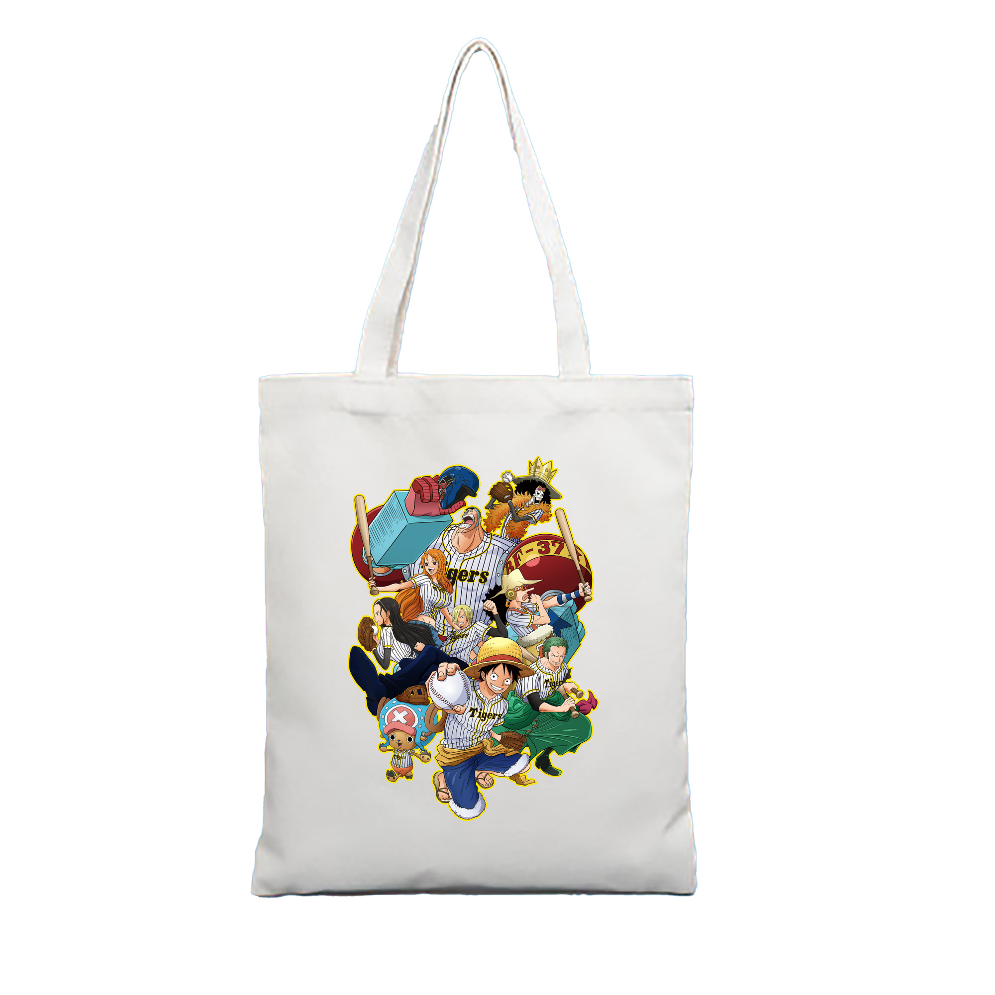 HANSHIN TIGERS ONE PIECE CHARACTERS Logo - 縦型キャンバス手提げバッグ（トートバッグ） ・ キャンバス素材 ・ ショッピング用 ・ 軽量 丈夫 お手入れ簡単