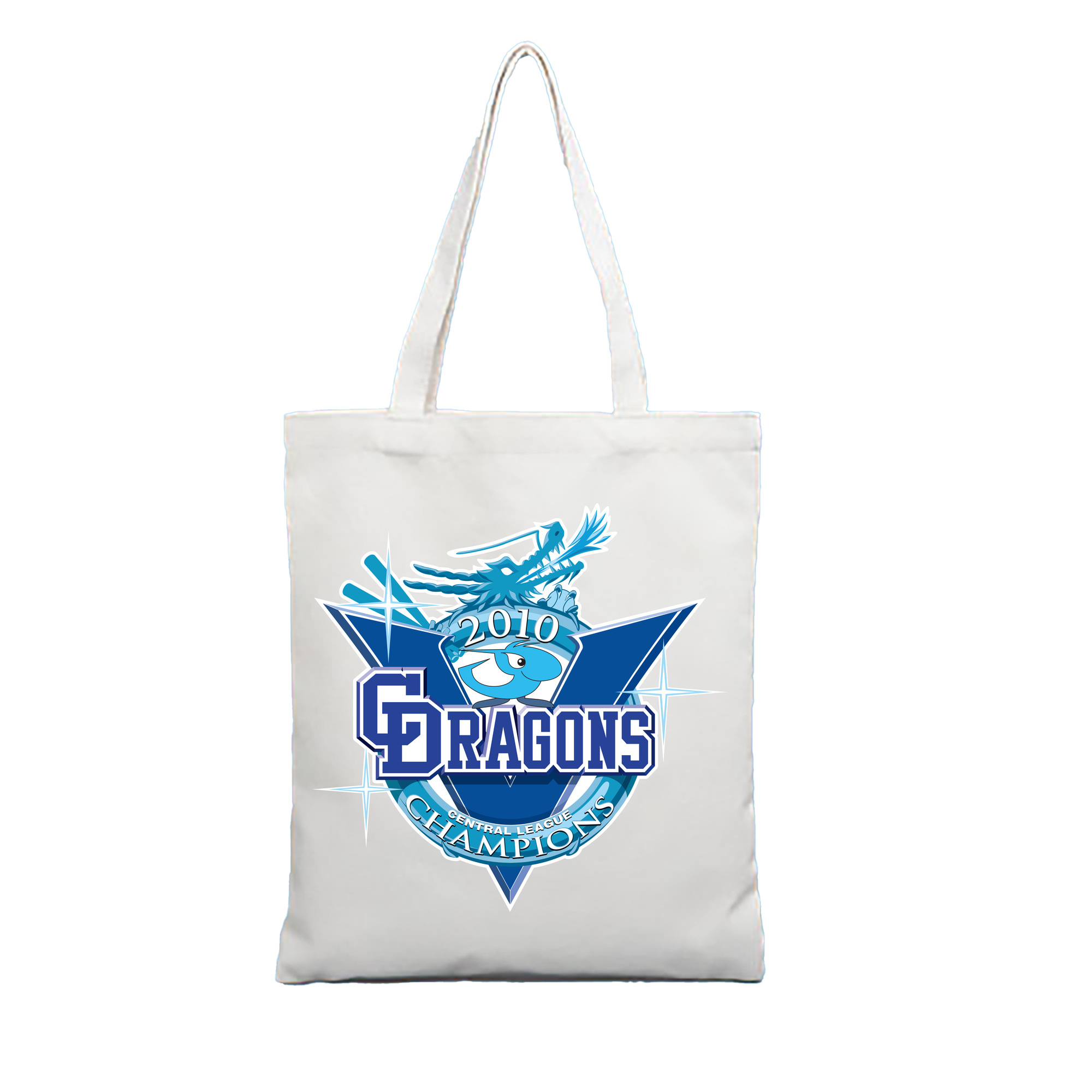 CHUNICHI DRAGONS 2010 CENTRAL LEAGUE CHAMPIONS Logo - 縦型キャンバス手提げバッグ（トートバッグ） ・ キャンバス素材 ・ ショッピング用 ・ 軽量 丈夫 お手入れ簡単