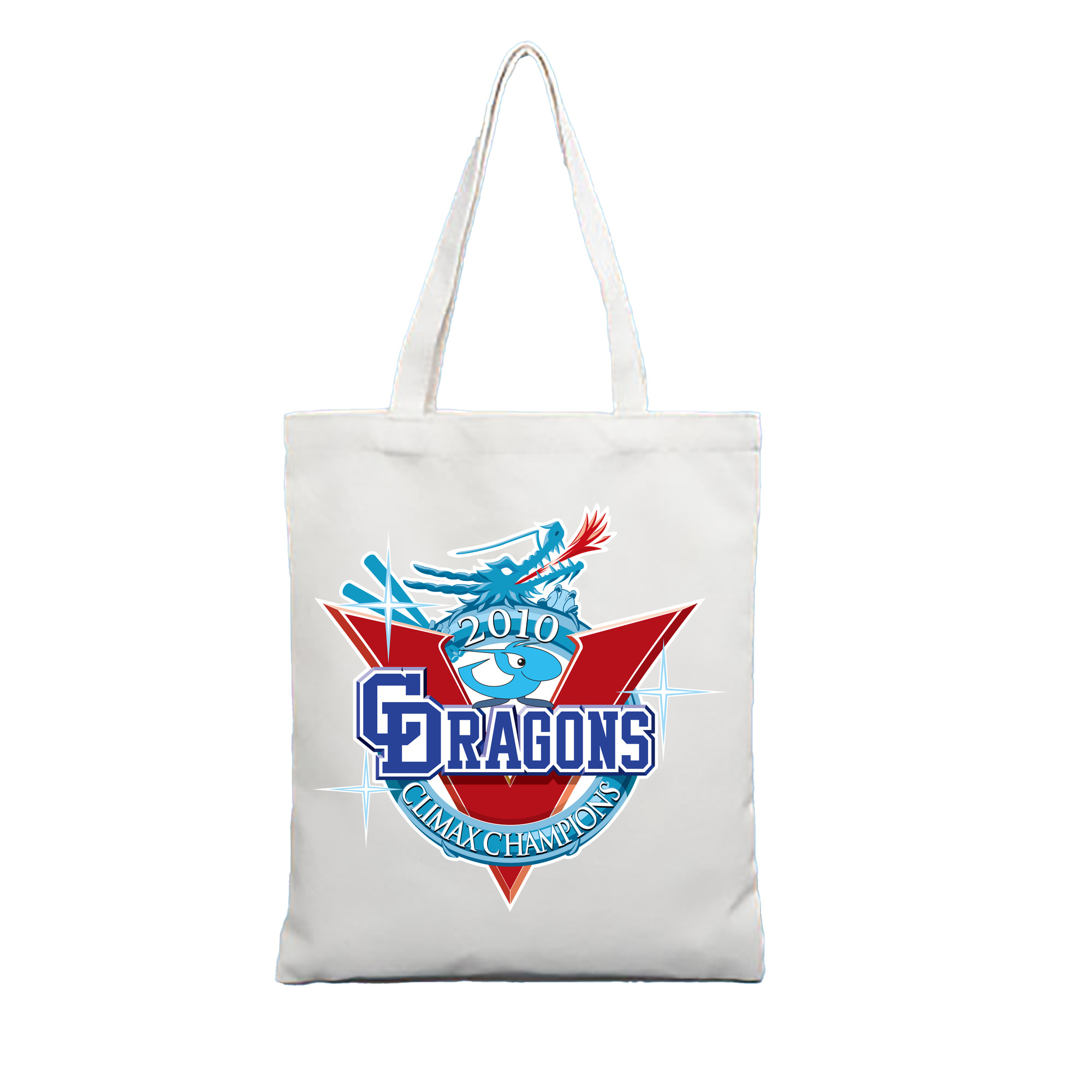 CHUNICHI DRAGONS 2010 CLIMAX CHAMPIONS Logo - 縦型キャンバス手提げバッグ（トートバッグ） ・ キャンバス素材 ・ ショッピング用 ・ 軽量 丈夫 お手入れ簡単