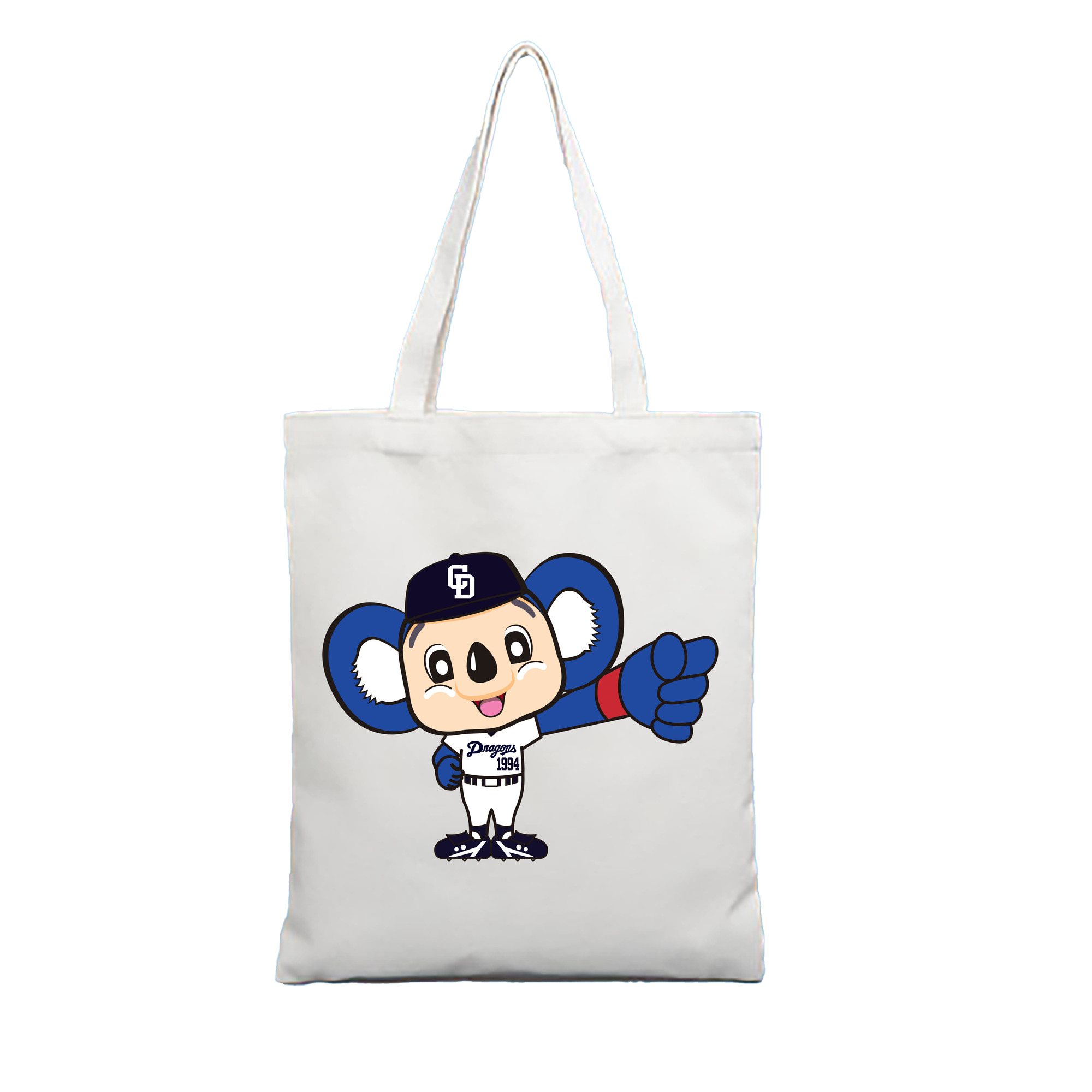 CHUNICHI DRAGONS MASCOT DOALA 2014 2016 HOME UNIFORM GRAP APPLICATION Logo - 縦型キャンバス手提げバッグ（トートバッグ） ・ キャンバス素材 ・ ショッピング用 ・ 軽量 丈夫 お手入れ簡単