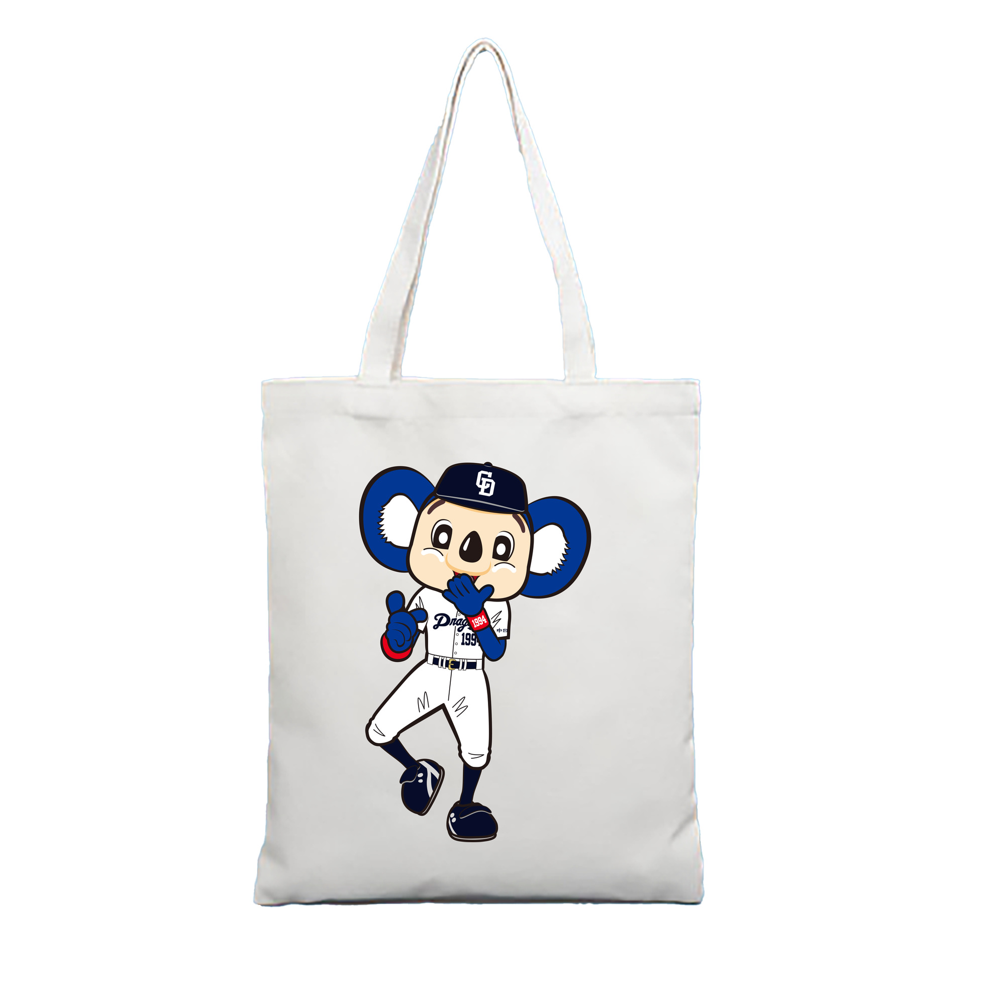 CHUNICHI DRAGONS MASCOT DOALA 2014 2016 HOME UNIFORM APPLICATION LAUGH Logo - 縦型キャンバス手提げバッグ（トートバッグ） ・ キャンバス素材 ・ ショッピング用 ・ 軽量 丈夫 お手入れ簡単