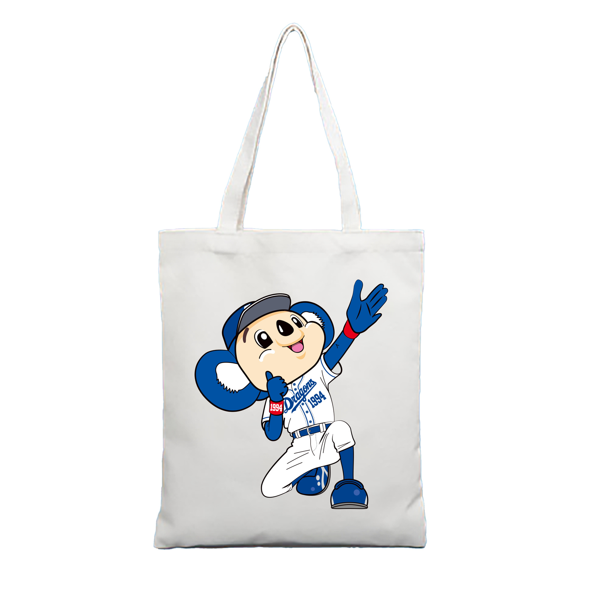 CHUNICHI DRAGONS MASCOT DOALA APPLICATION SHOUT WELCOME Logo - 縦型キャンバス手提げバッグ（トートバッグ） ・ キャンバス素材 ・ ショッピング用 ・ 軽量 丈夫 お手入れ簡単