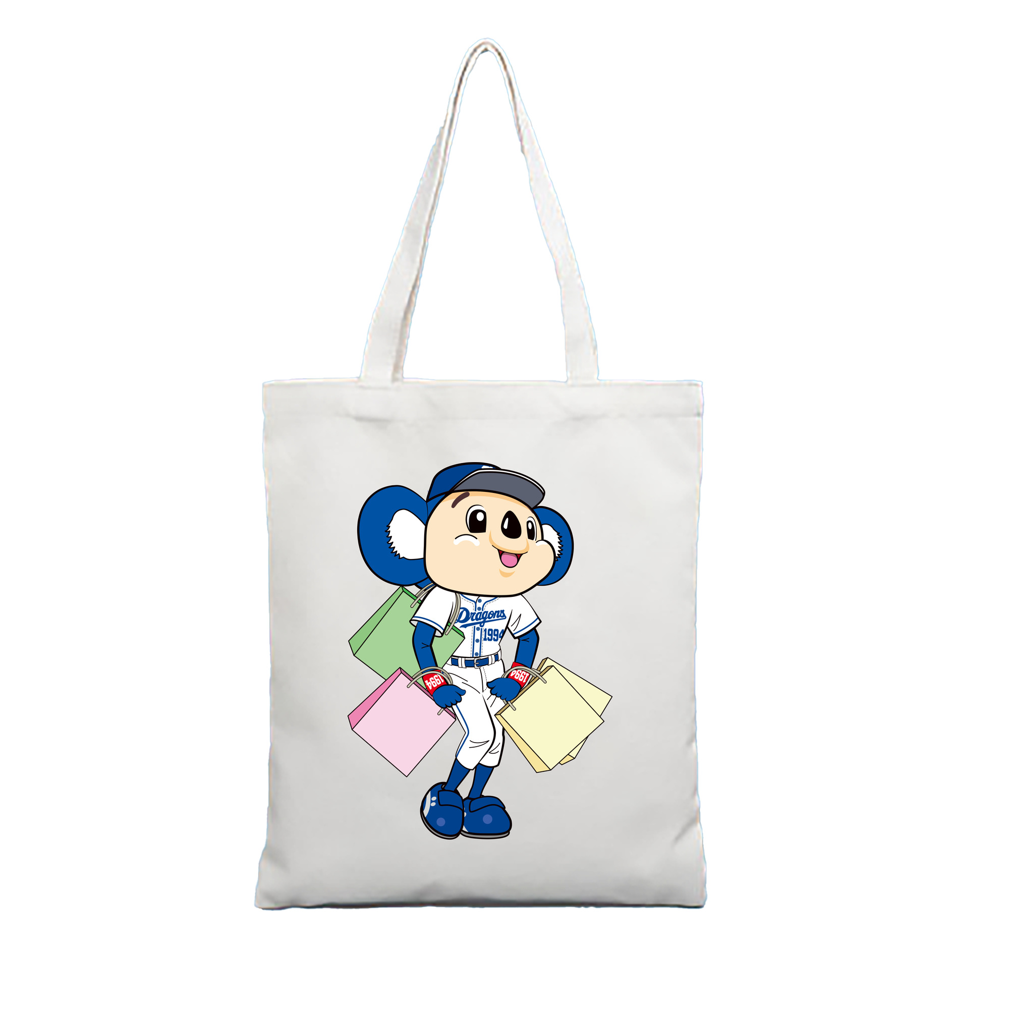 CHUNICHI DRAGONS MASCOT DOALA APPLICATION SHOPPING Logo - 縦型キャンバス手提げバッグ（トートバッグ） ・ キャンバス素材 ・ ショッピング用 ・ 軽量 丈夫 お手入れ簡単