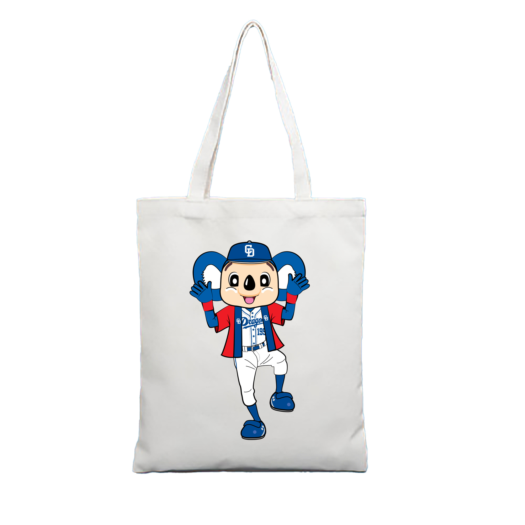 CHUNICHI DRAGONS MASCOT DOALA HOME UNIFORM 2018 APPLICATION HAORI Logo - 縦型キャンバス手提げバッグ（トートバッグ） ・ キャンバス素材 ・ ショッピング用 ・ 軽量 丈夫 お手入れ簡単